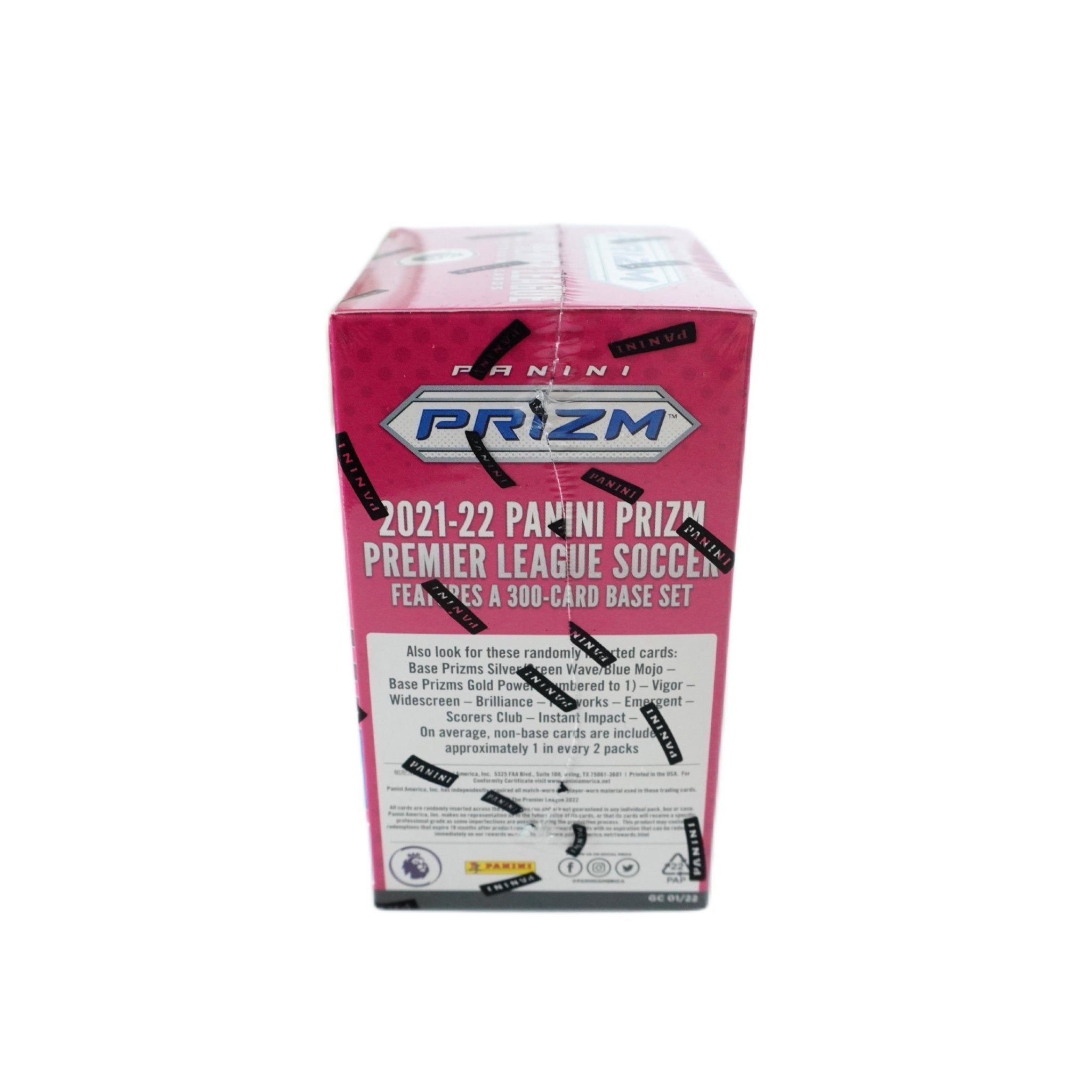 2021/22 Panini Prizm Premier League EPL Soccer 6-Pack Blaster rechte Seite – exklusive Detailaufnahme der Sammelbox, offizielles Panini Produkt für Fußballkarten-Sammler und Trading Card Fans