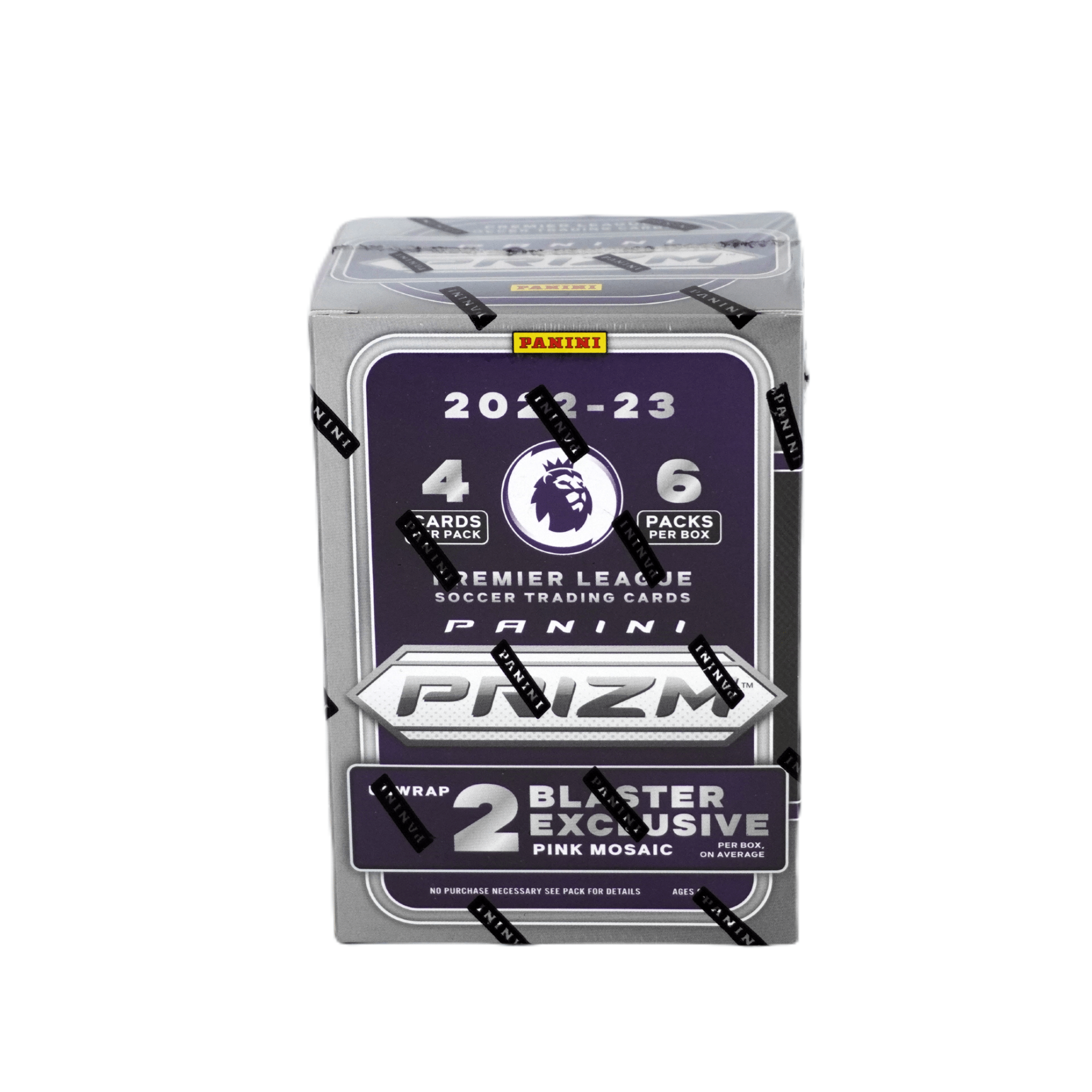 2022/23 Panini Prizm Premier League Soccer 6-Pack Blaster Box Vorderseite – offizielle Blaster Box mit exklusiven Prizm Fußballkarten, hochwertiges Panini Trading Card Highlight für Sammler, Fans und Investoren