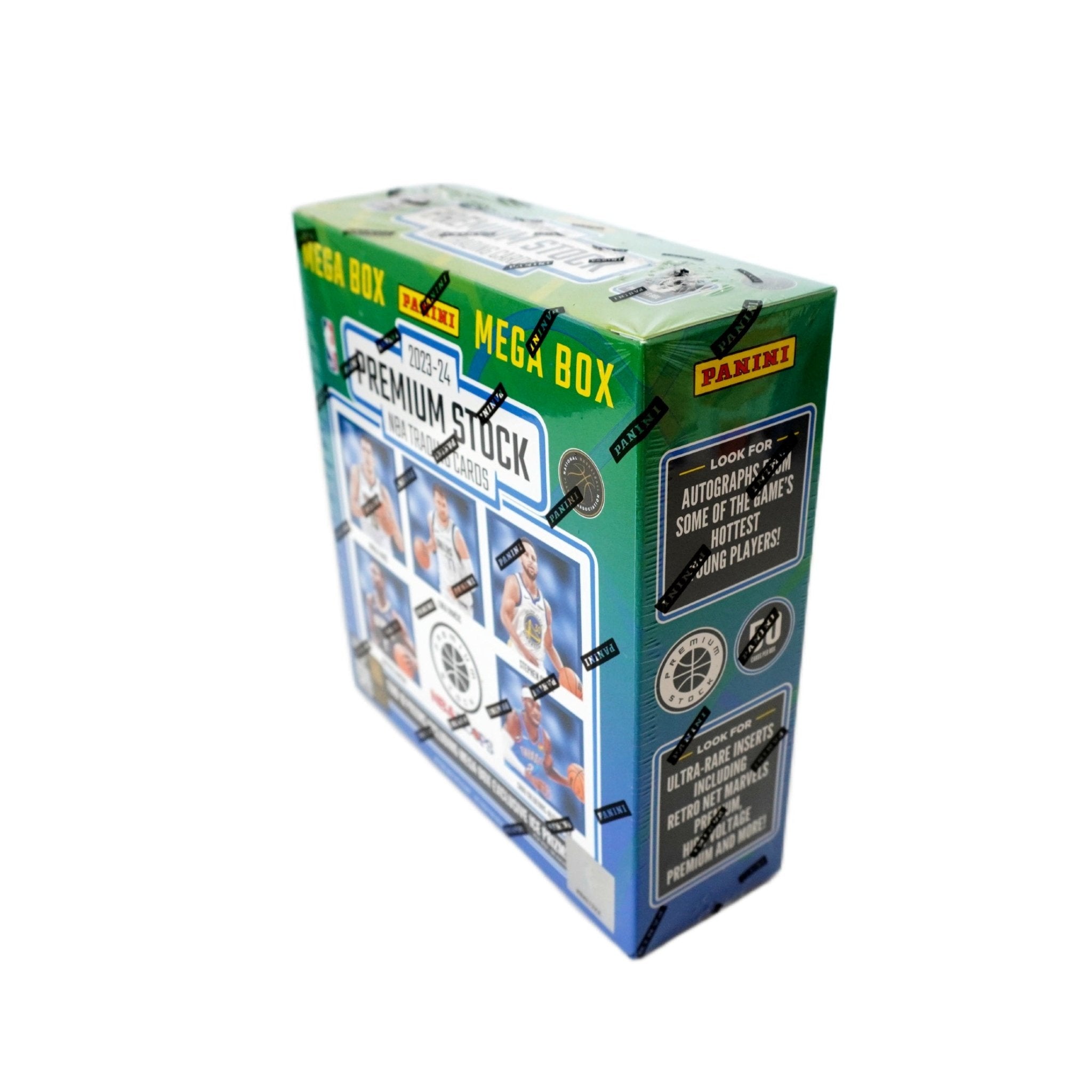 Panini Premium Stock NBA Mega Box 2023/24 Seitenansicht – Panini Basketballkarten, NBA Trading Cards Box, Inserts und Parallels günstig kaufen bei Habibicards