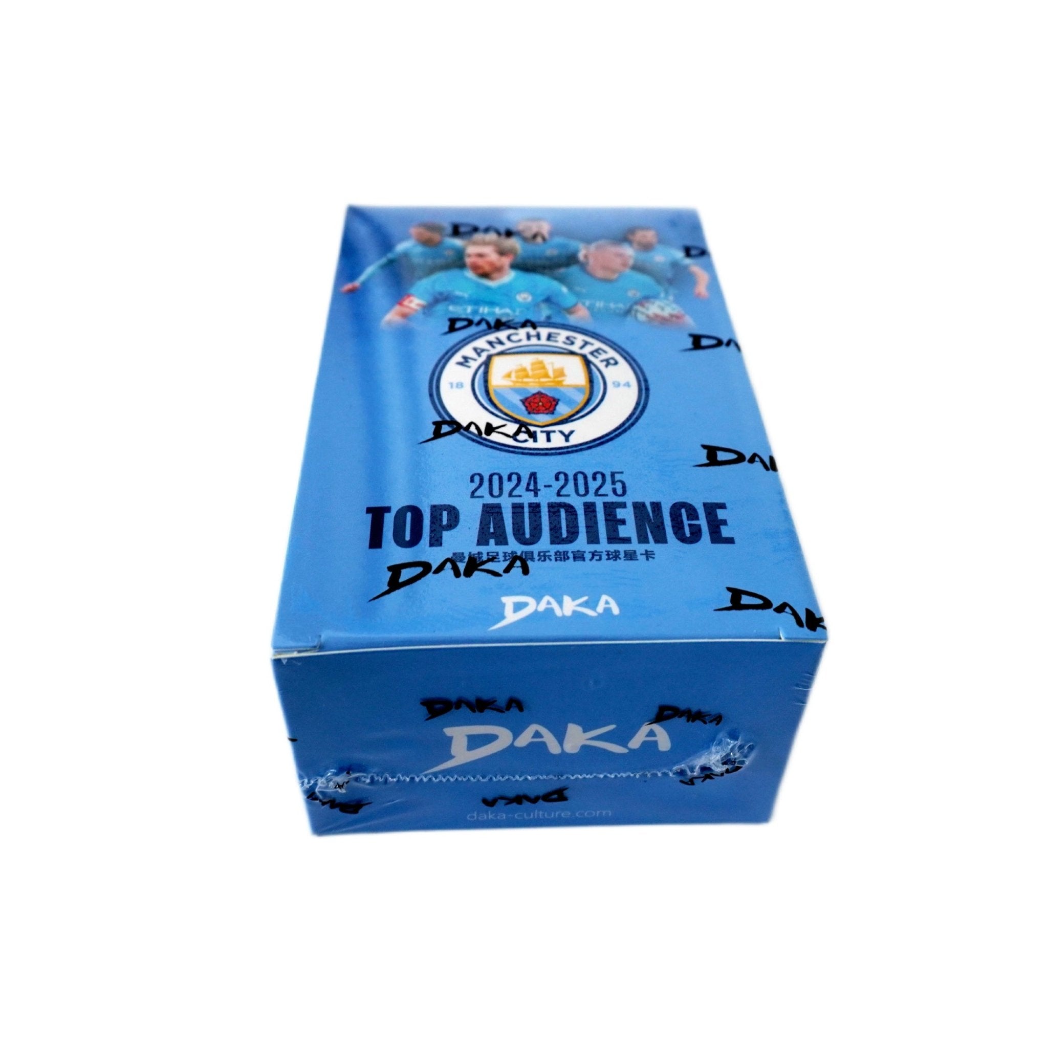 Rechte Seitenansicht 2024-25 Daka Manchester City Top Audience Box – limitierte Fußball Trading Card Box bei Habibicards kaufen