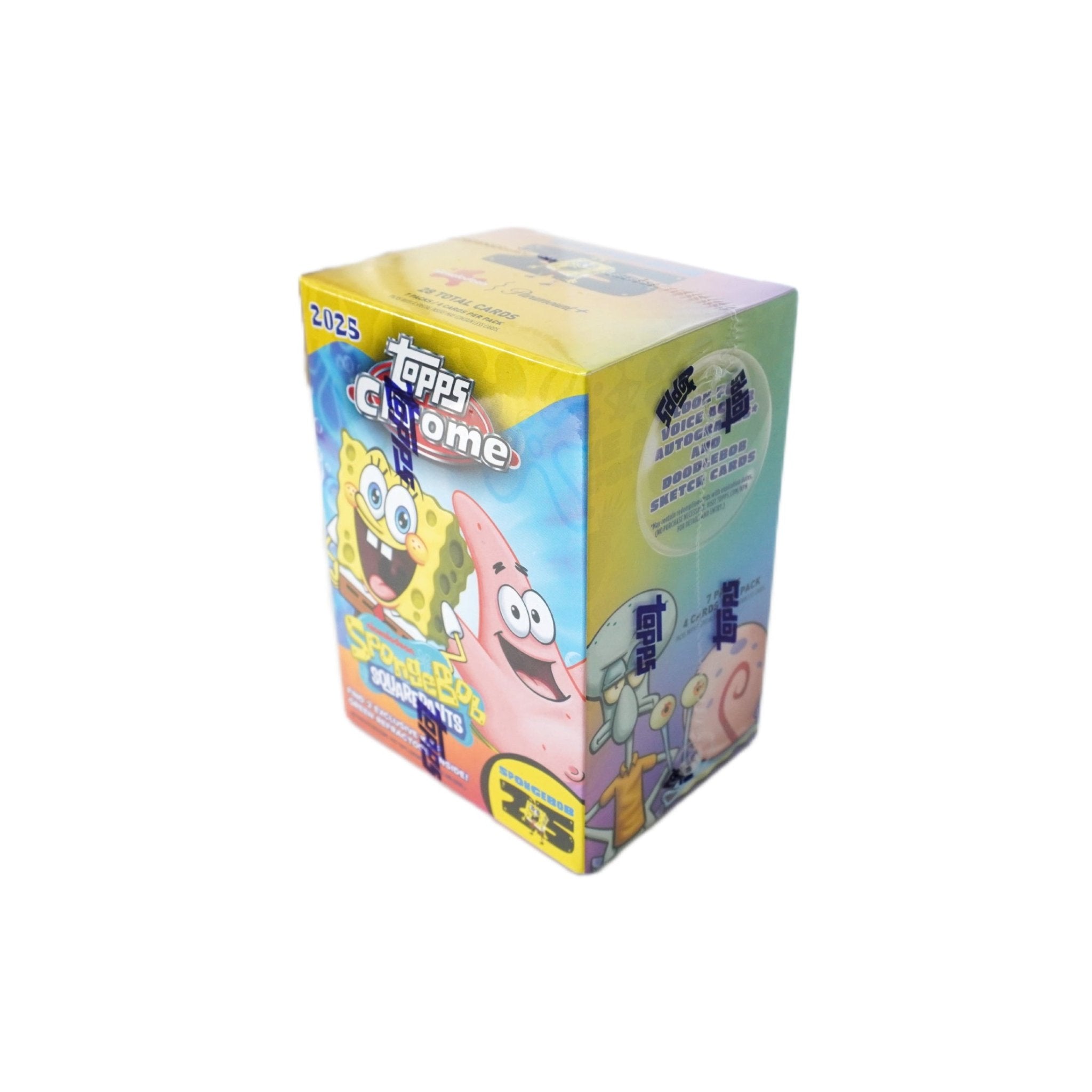 Seitenansicht 2025 Topps Chrome SpongeBob 25th Anniversary Value Box – offizielle Trading Cards Jubiläumsbox bei Habibicards