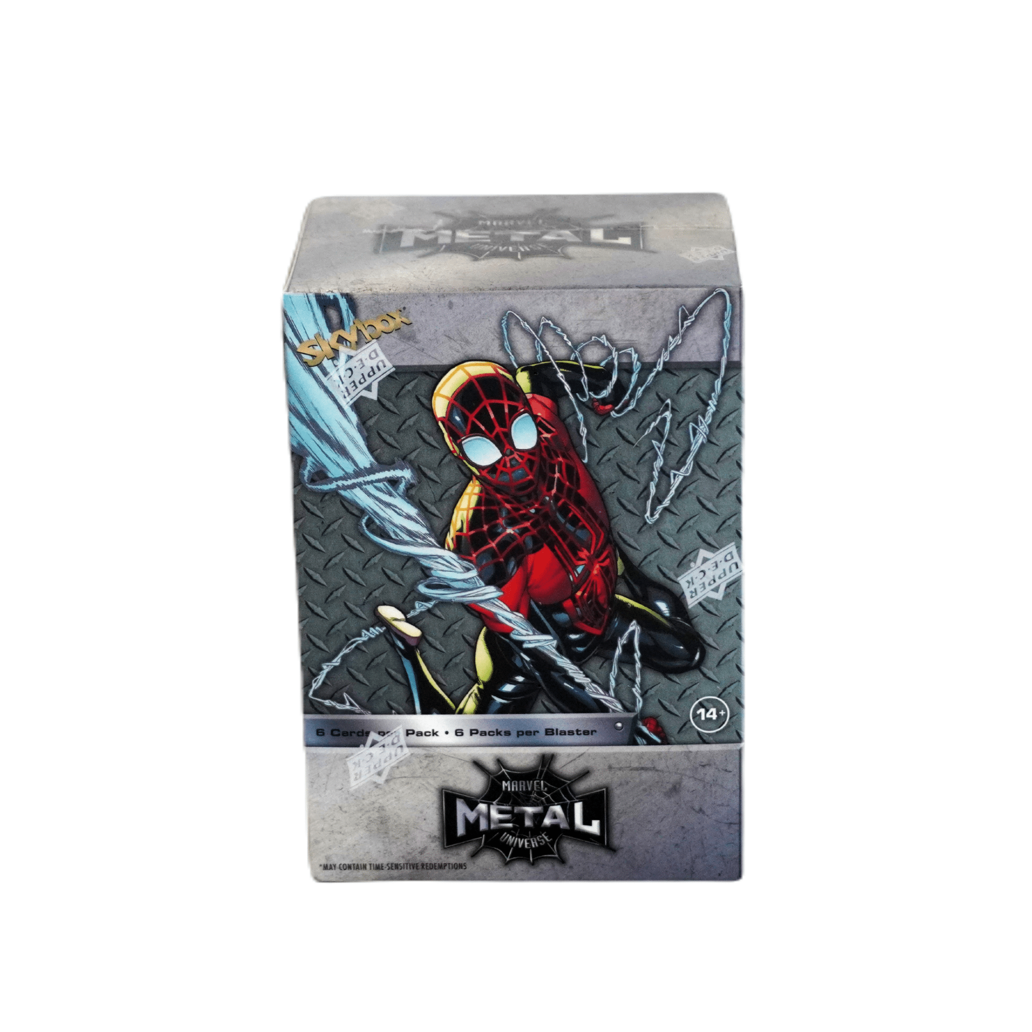 Metal Universe Spider-Man Blaster Box 2022 Vorderseite – Upper Deck Marvel Trading Cards im Metall-Look mit exklusiven Inserts, Parallels und Collectors Highlights kaufen bei Habibicards