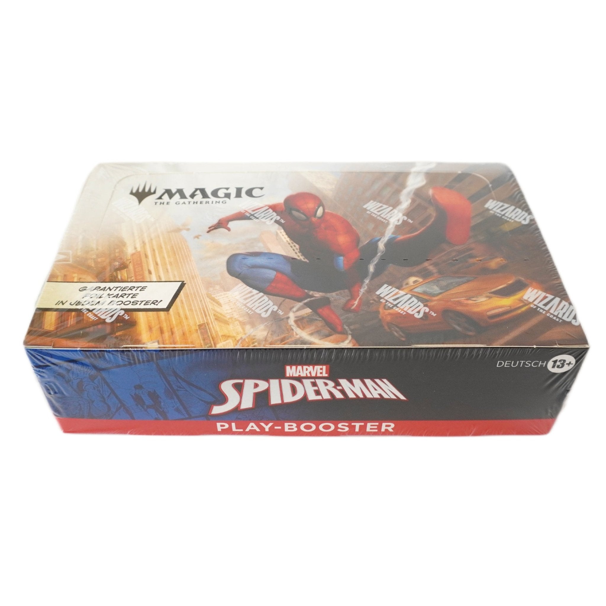 Rechte Seitenansicht MTG Marvel’s Spider-Man Play Booster Display – limitiertes TCG Display Deutsch bei Habibicards