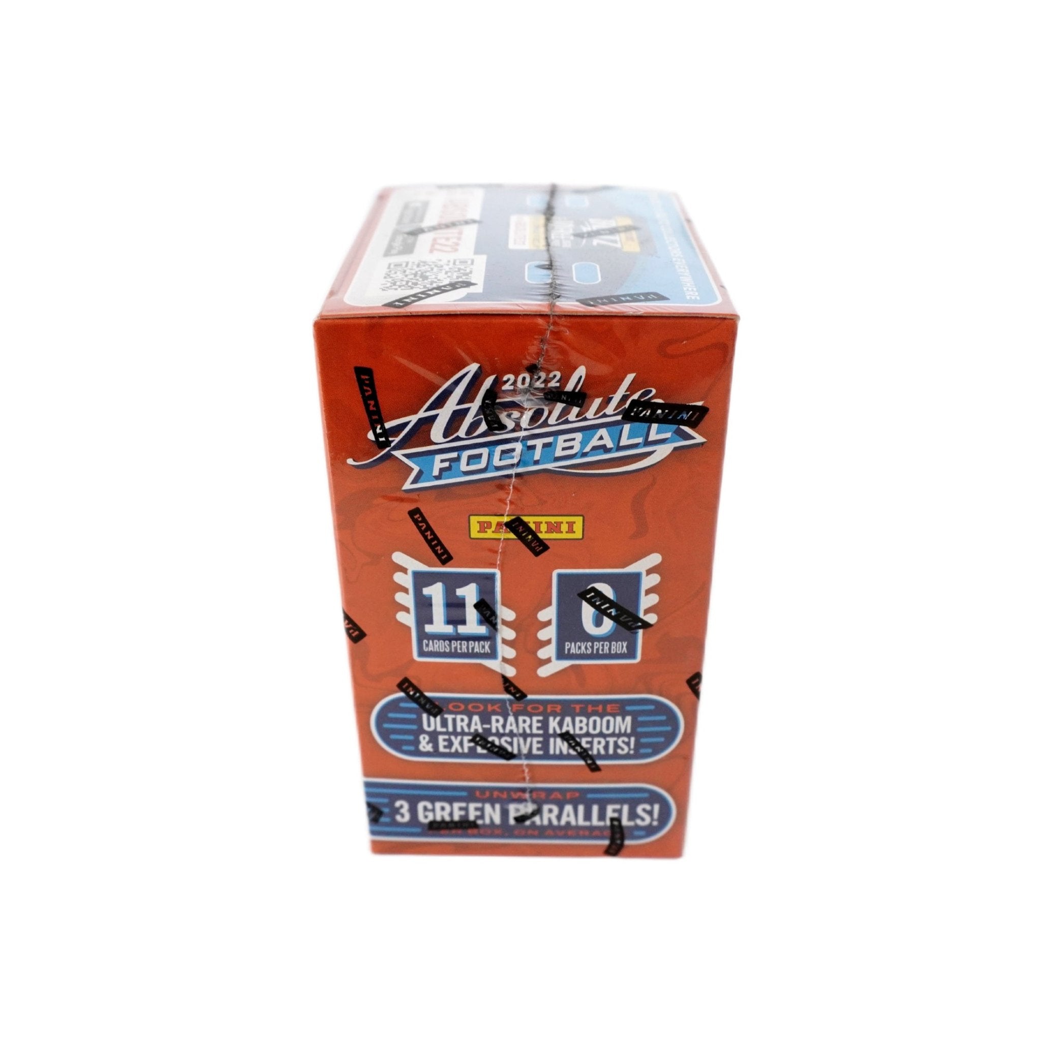 2022 Panini Absolute Football Blaster Box Seitenansicht links – originale NFL Trading Cards Box mit Absolute Sammelkarten, offizielles Panini TCG Blaster Display 2022 günstig online bestellen
