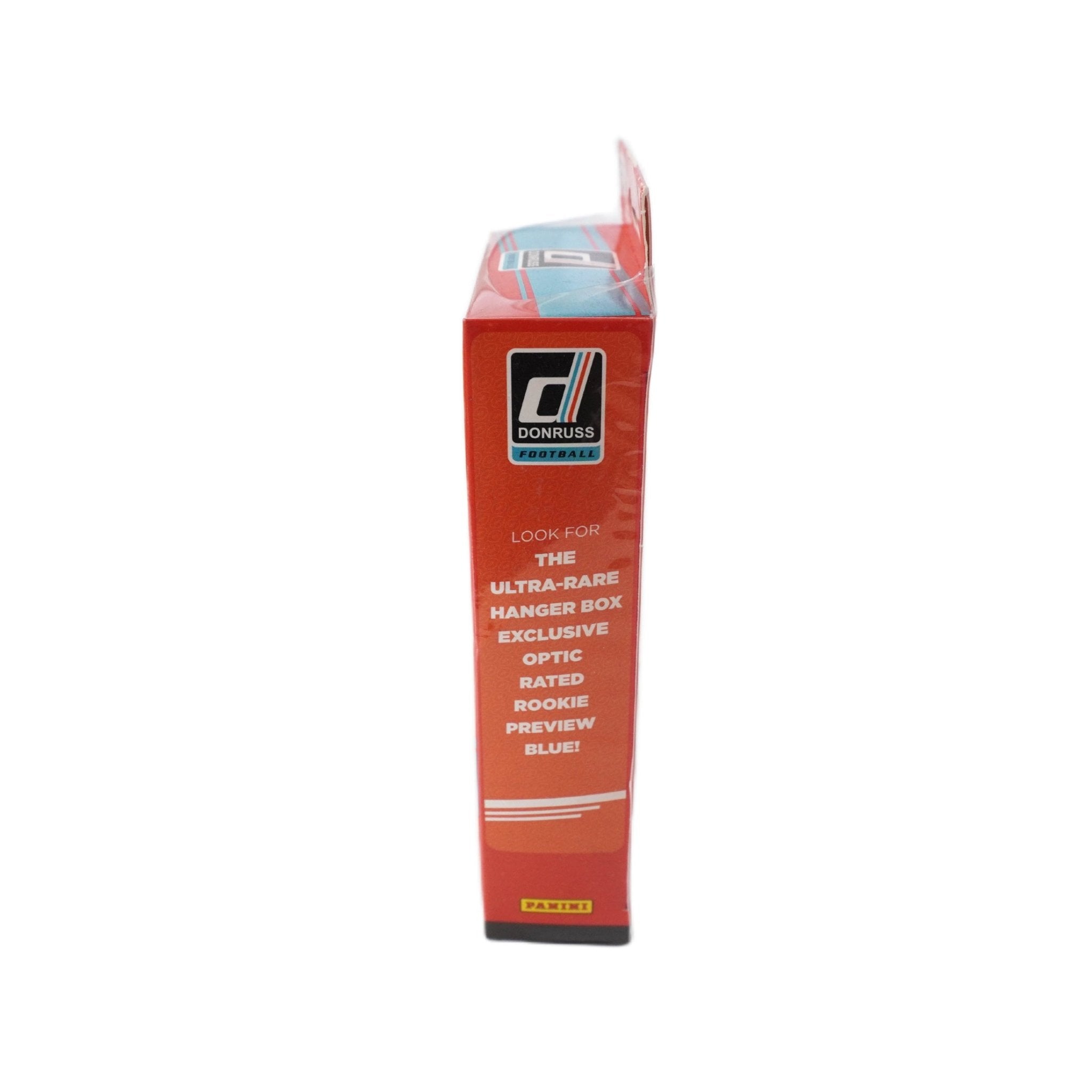 2021 Panini Donruss Football Hanger Box Schrägansicht – exklusive Panini NFL Trading Cards Box im 3D-Winkel, offizielles Donruss TCG Hanger Display 2021 für Sammler online kaufen