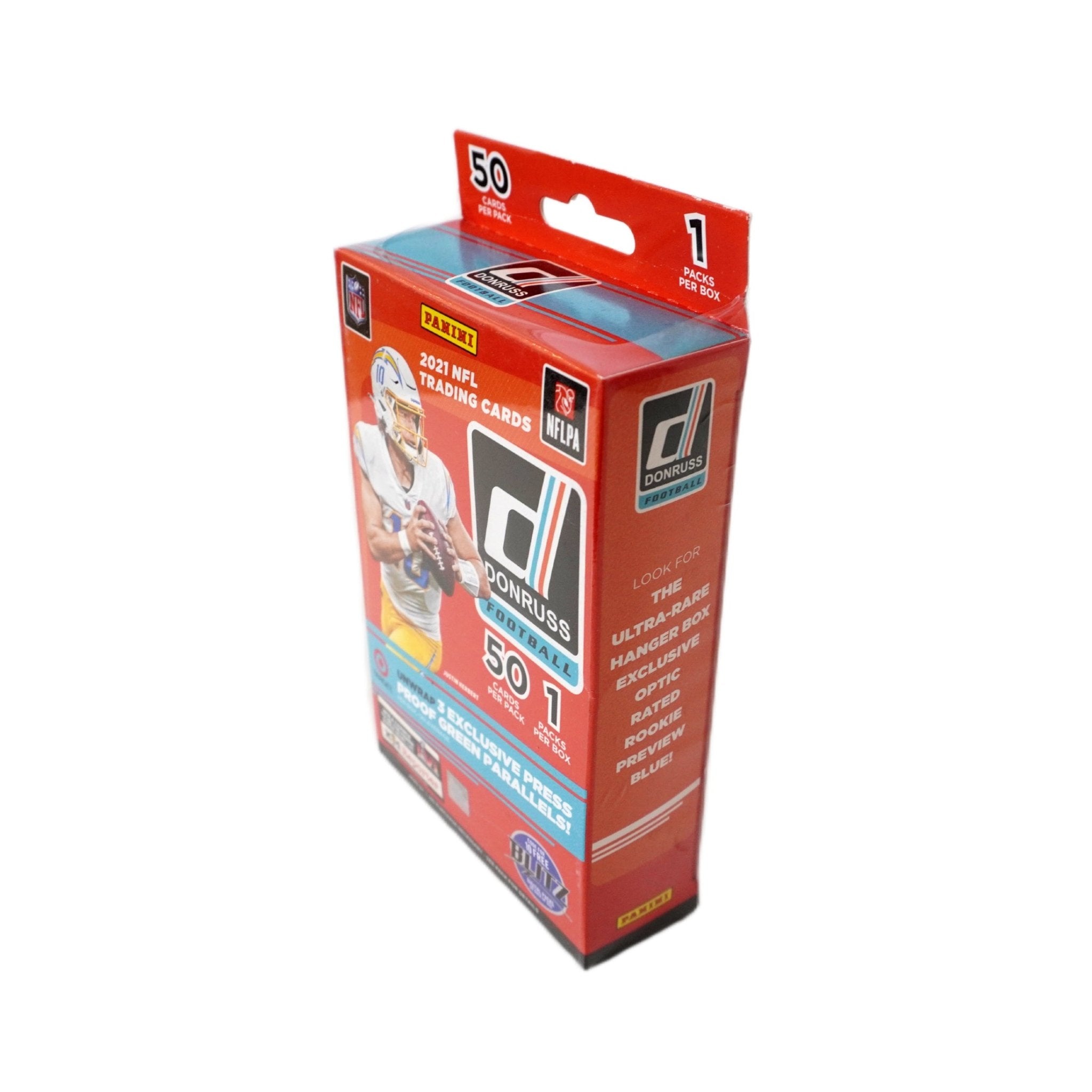 2021 Panini Donruss Football Hanger Box Rückseite – detaillierte Übersicht aller enthaltenen NFL Sammelkarten, offizielles Panini Donruss Trading Cards Set 2021 entdecken und online kaufen