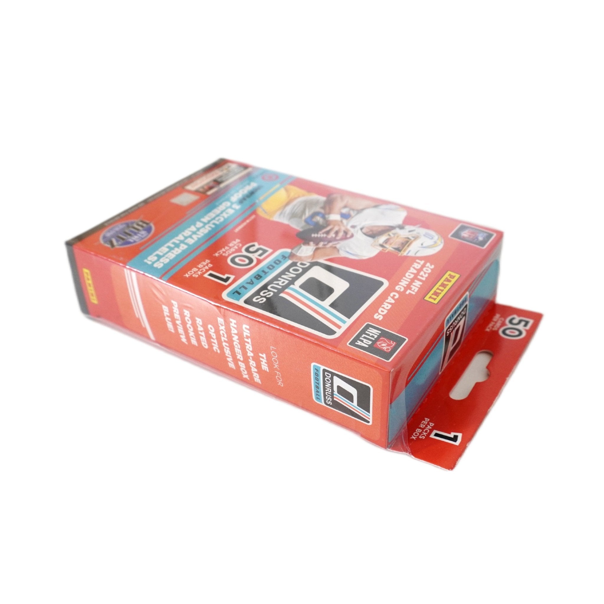 2021 Panini Donruss Football Hanger Box rechte Seite – originale Football Sammelkarten Box, offizielles Panini Donruss Trading Cards TCG Hanger Display 2021 online bestellen