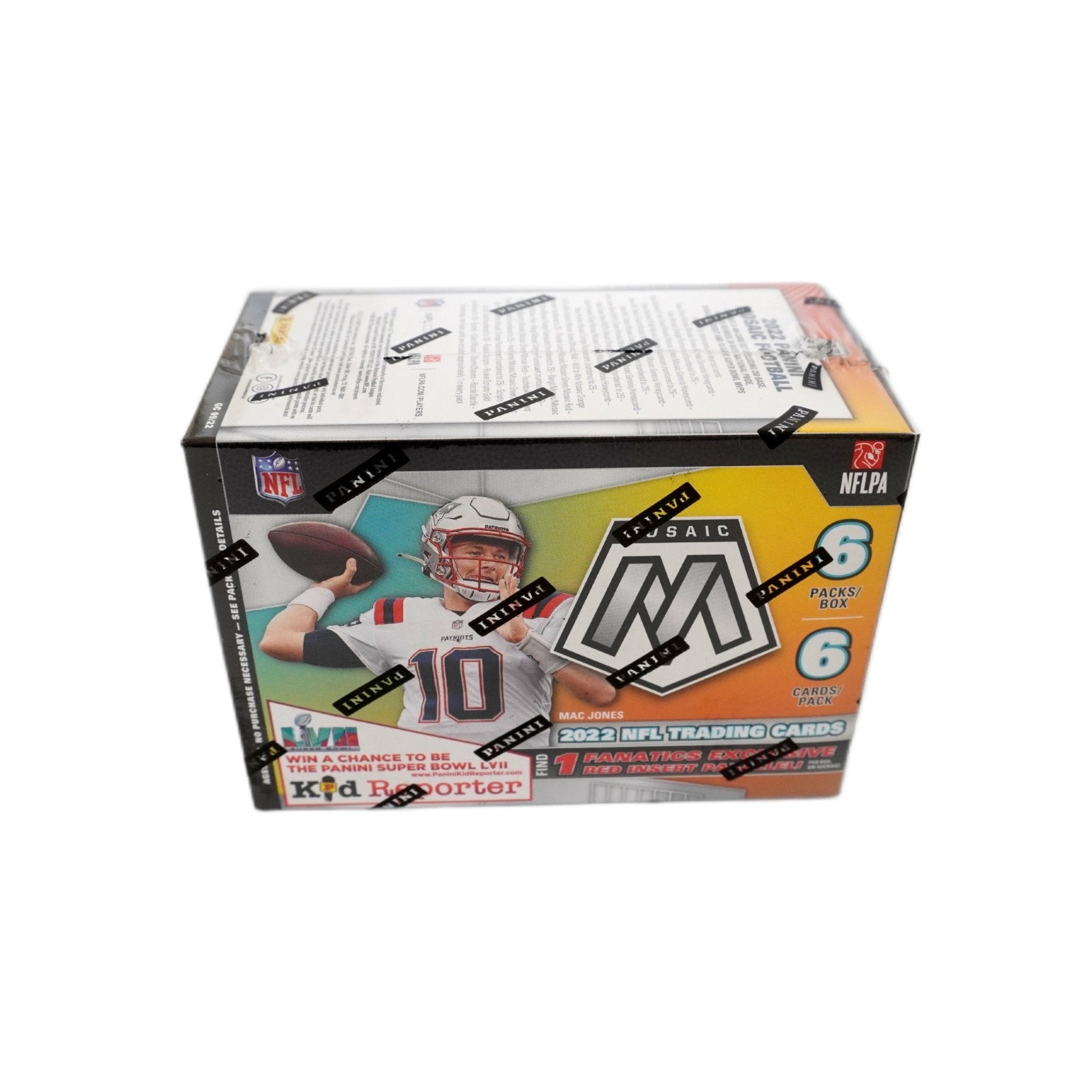 2022 Panini Mosaic Football Hobby Blaster Box Fanatics Exclusive Seitenansicht links – originale Panini NFL Trading Cards Box mit Mosaic Sammelkarten, offizielles TCG Blaster Display 2022 günstig online bestellen
