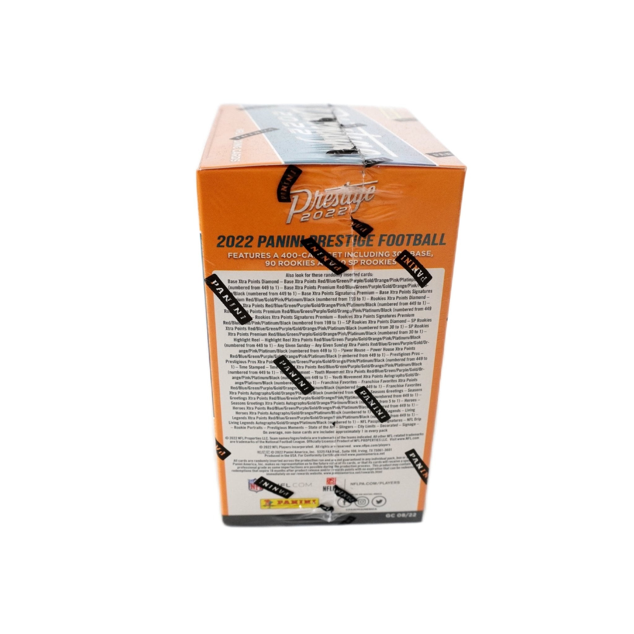 2022 Panini Prestige Football Blaster Box rechte Seite – originale Football Sammelkarten Box, offizielles Panini Prestige Trading Cards TCG Display 2022 online bestellen