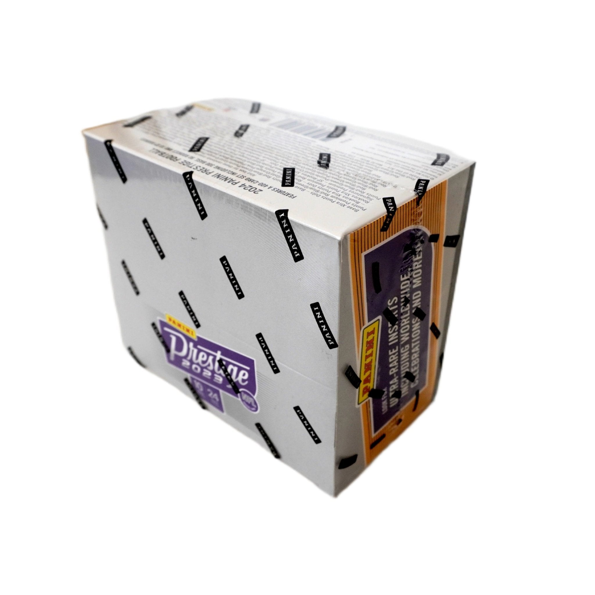 Panini Prestige Football 2024 NFL Retail Box Rückseite – detaillierte Übersicht aller enthaltenen Football Sammelkarten, offizielles Panini Prestige Trading Cards Set 2024 entdecken und online kaufen