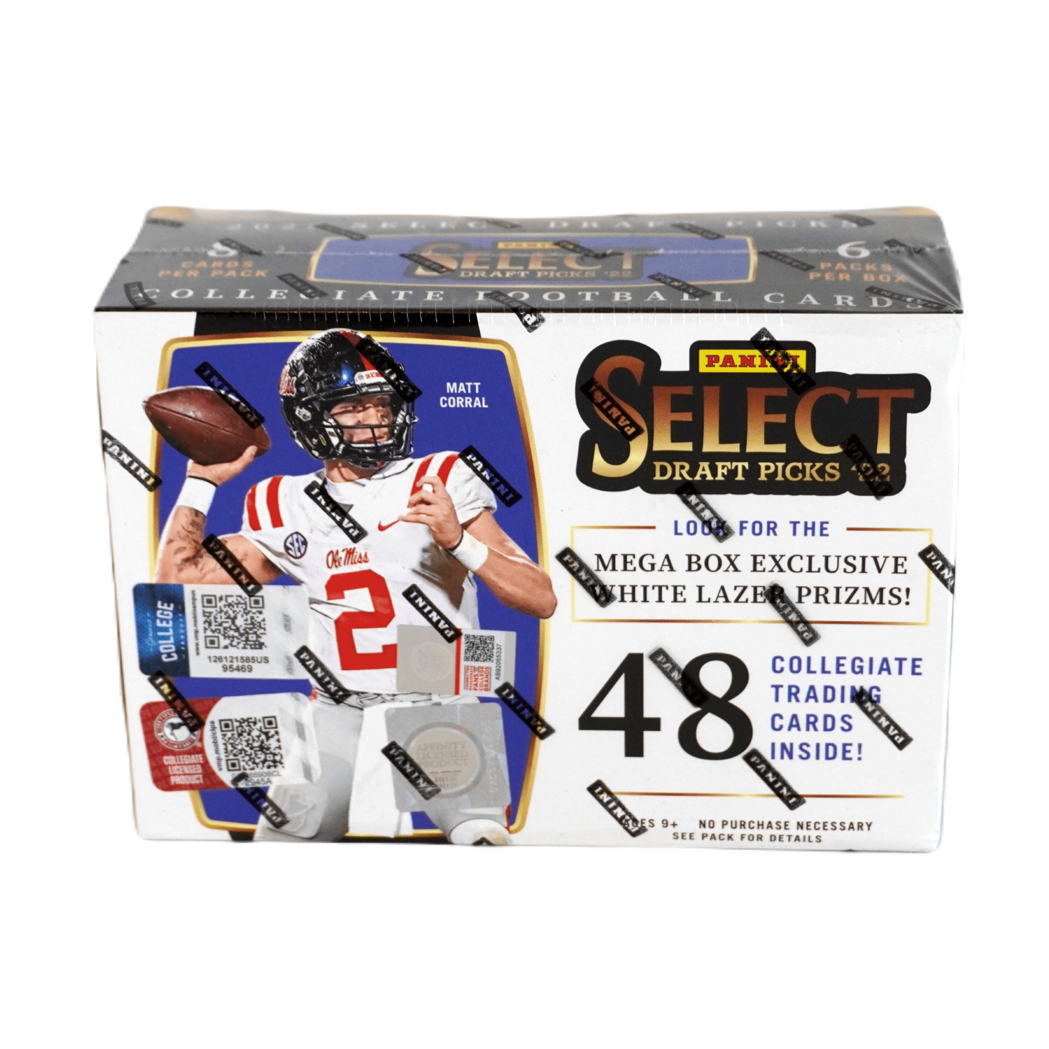 2022 Panini Select Draft Picks Football Mega Box Frontansicht – originale NFL Trading Cards Box mit exklusiven White Lazer Prizms, offizielles Panini Select Draft Picks Football TCG Mega Display 2022 online kaufen