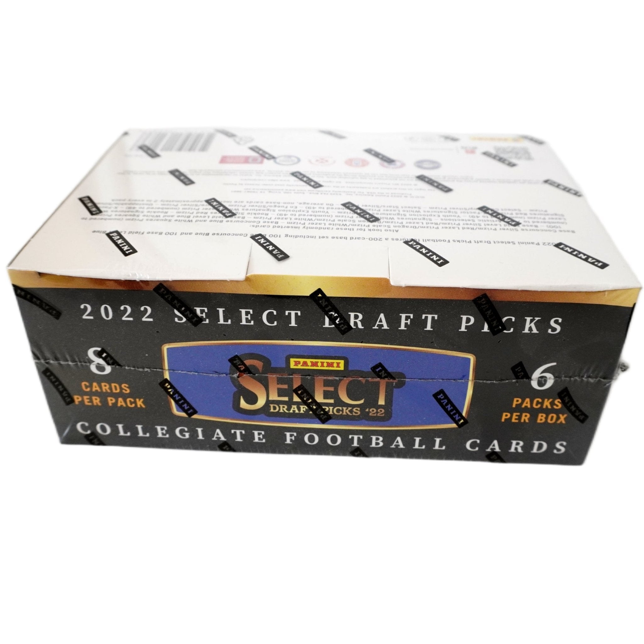 2022 Panini Select Draft Picks Football Mega Box Seitenansicht links – originale NFL Trading Cards Box mit exklusiven White Lazer Parallel Sammelkarten, offizielles Panini TCG Mega Display 2022 günstig online bestellen