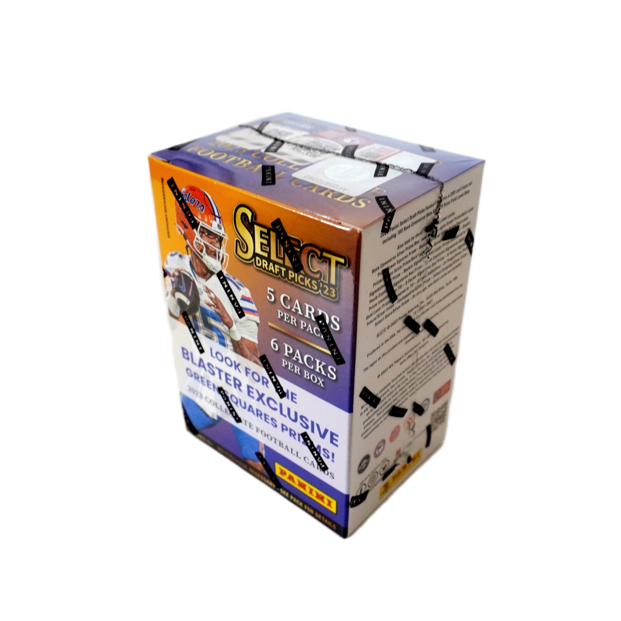 2023 Panini Select Draft Picks Football Hobby Blaster Box Seitenansicht links – originale Panini NFL Trading Cards Box mit Select Draft Picks Sammelkarten und Green Square Prizms, offizielles TCG Blaster Display 2023 günstig online bestellen