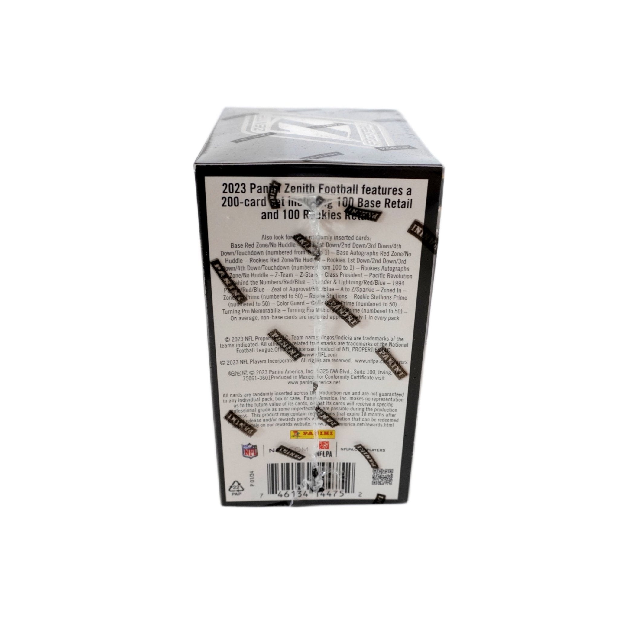 2023 Panini Zenith Football Blaster Box Seitenansicht links (6 Packs) – originale Panini NFL Trading Cards Box mit Zenith Football Sammelkarten, offizielles TCG Blaster Display 2023 günstig online bestellen