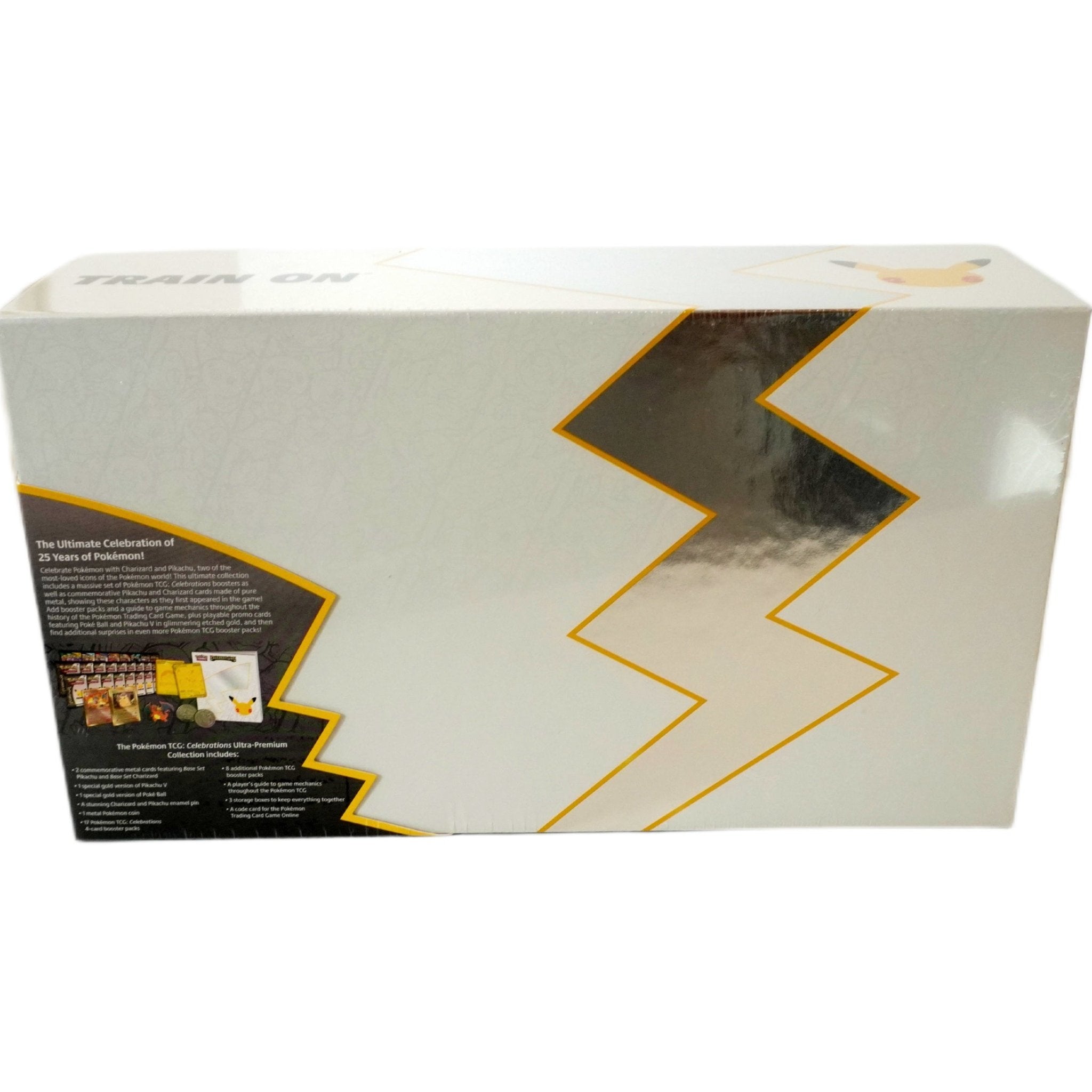 Pokémon Celebrations Ultra Premium Collection DE Rückseite – deutsches Jubiläumsset mit Goldkarten von Pikachu & Glurak, exklusives Pokémon TCG Premium Produkt kaufen bei Habibicards