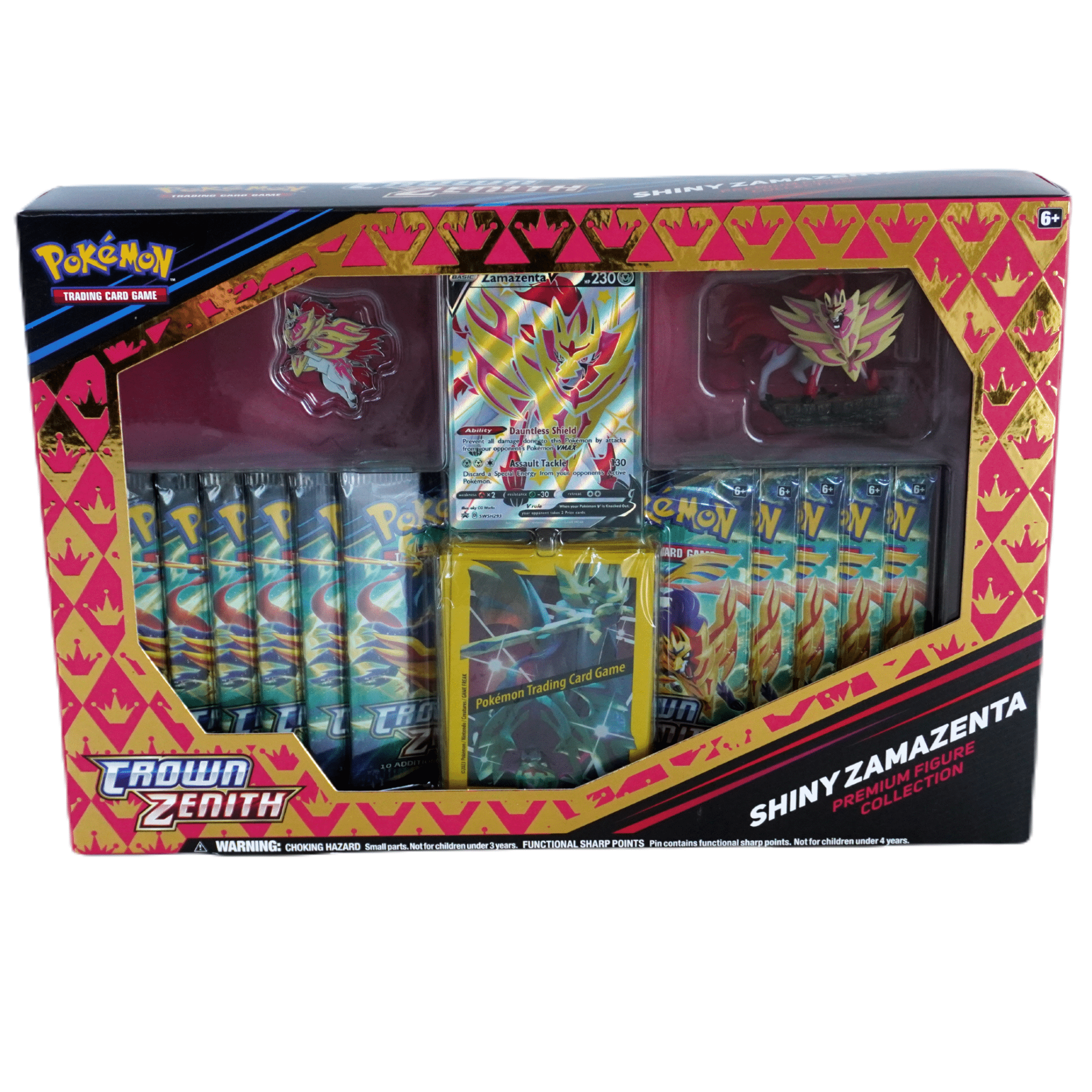 Pokémon Crown Zenith Premium Figure Collection Shiny Zamazenta Vorderseite – englisches Premium Set mit 11 Boostern, Zamazenta Figur und exklusiver Promokarte kaufen bei Habibicards