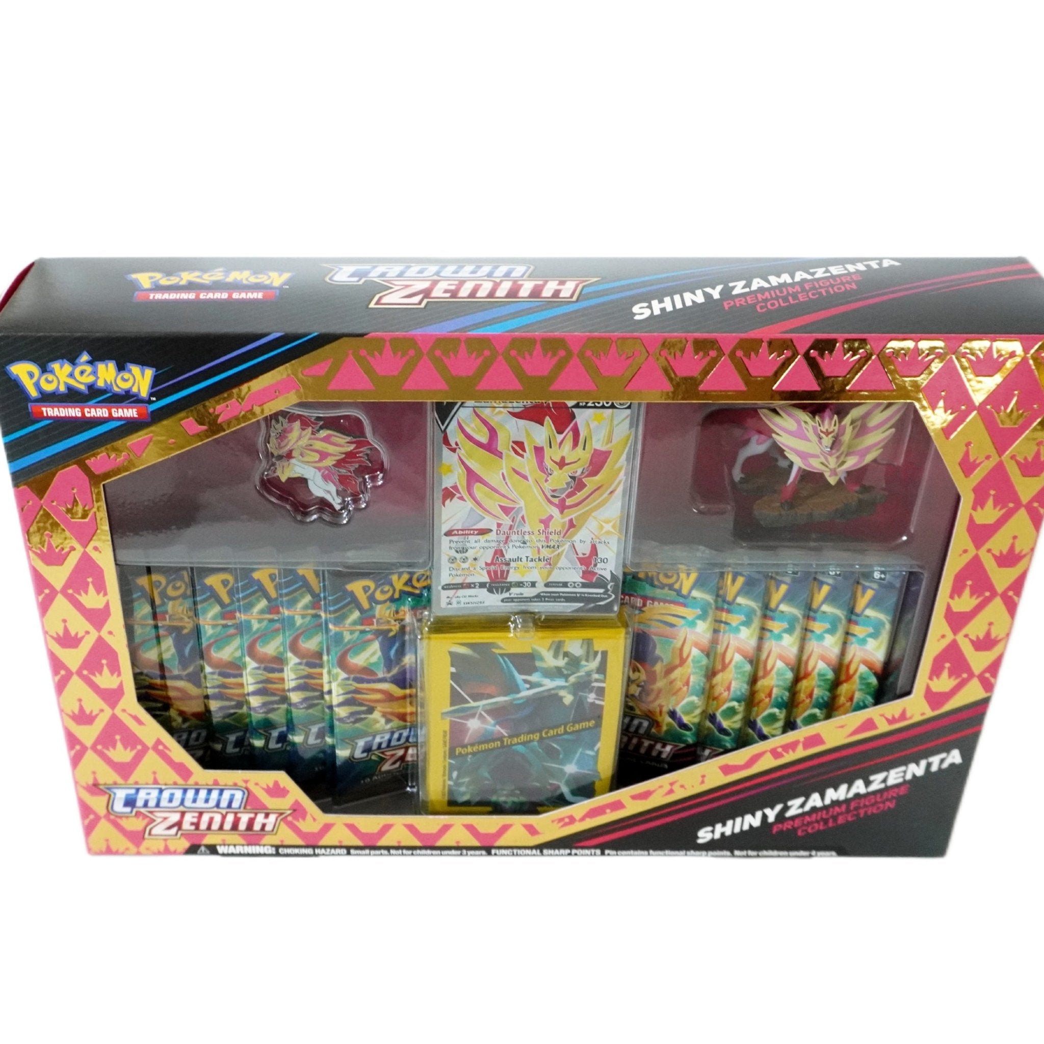 Pokémon Crown Zenith Premium Figure Collection Shiny Zamazenta linke Seitenansicht – englisches TCG Set mit Promokarte, Figur und 11 Boostern kaufen bei Habibicards