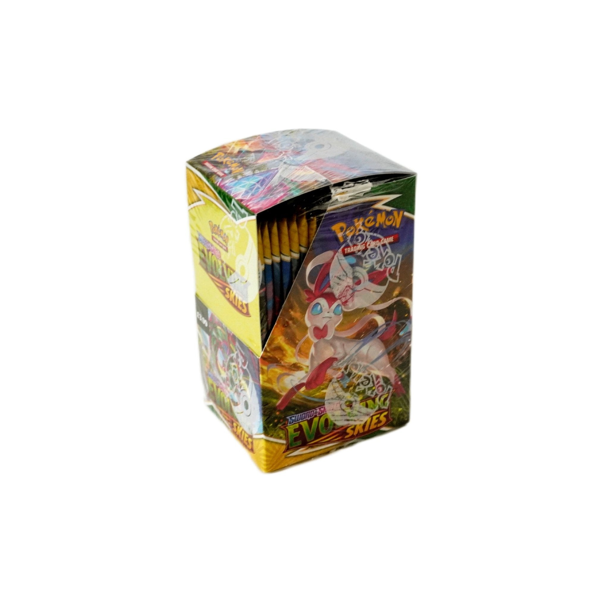 Pokémon Evolving Skies 18er Display linke Seitenansicht – englisches TCG Display mit Eeveelutions, Umbreon VMAX und beliebten Sammelkarten kaufen bei Habibicards