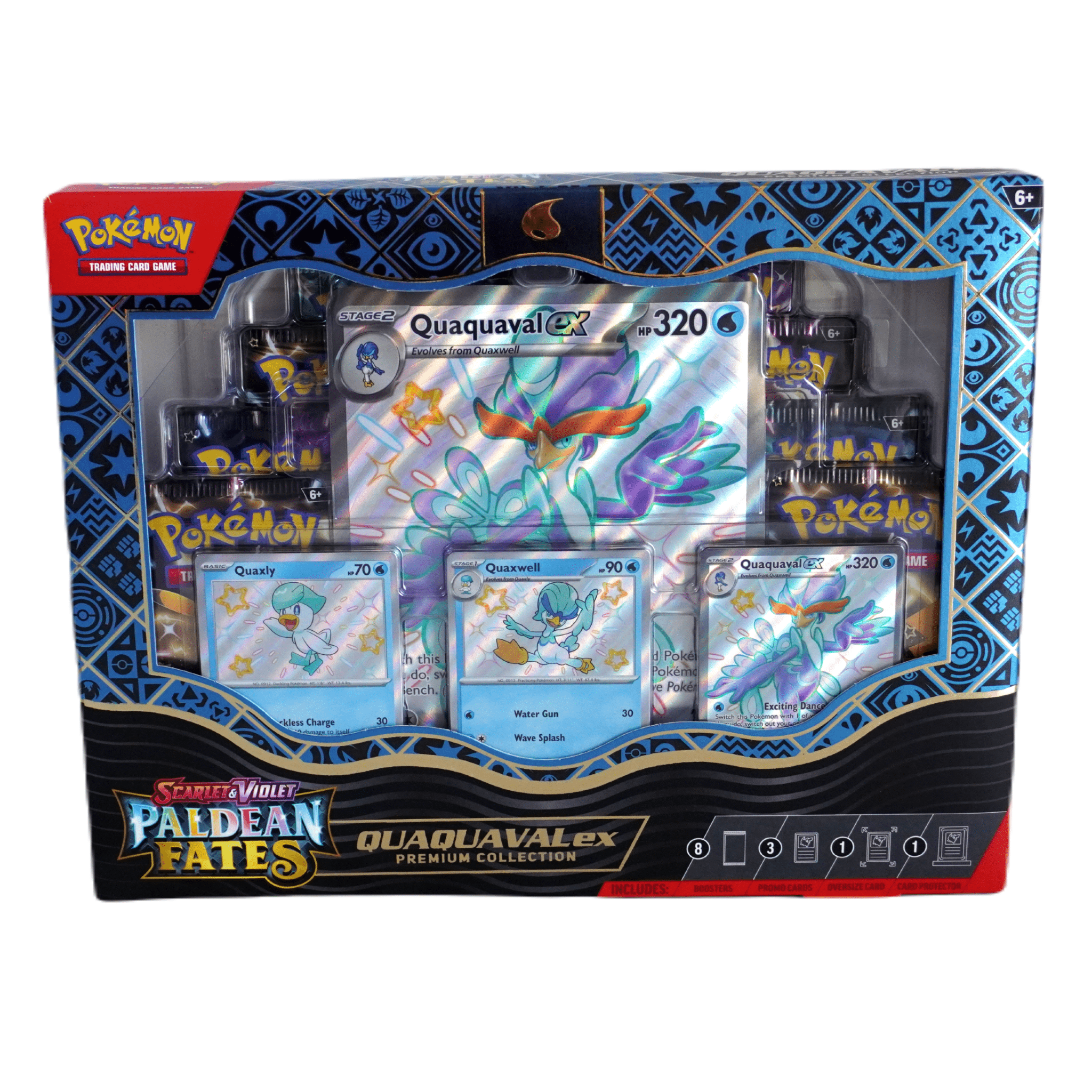 Pokémon Paldean Fates Collection linke Seitenansicht – englisches Display mit Shiny Pokémon, exklusiven Promos und Boosterpacks kaufen bei Habibicards