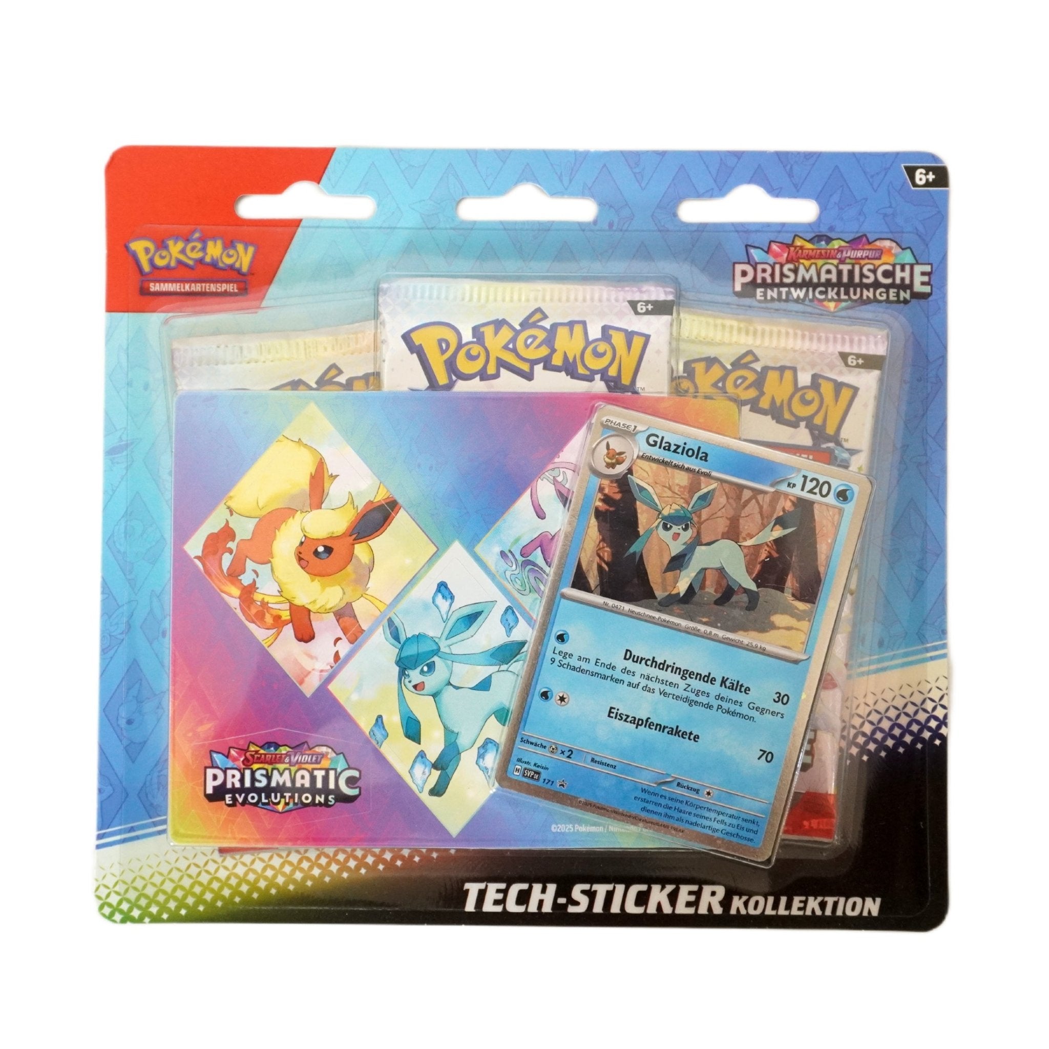 Pokémon Prismatic Evolution – 3er Tech Sticker Blister (DE) – Evoli - Entwicklungen & starke SAR Karten im Highclass Set 2024 – bei Habibicards kaufen