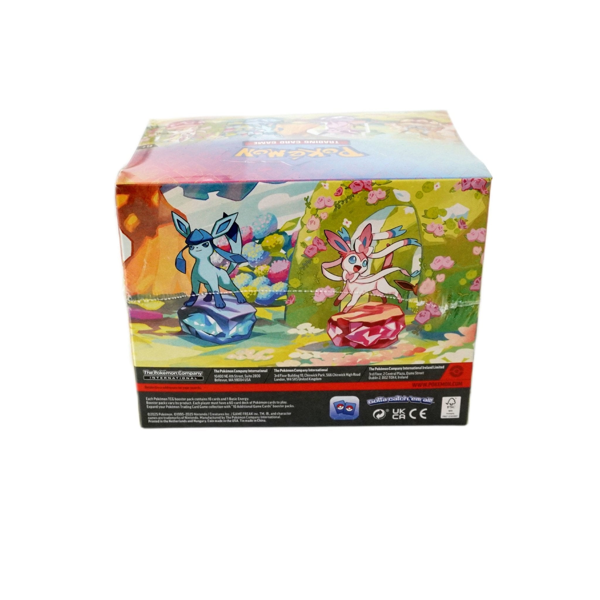 Pokémon Prismatic Evolution Mini Tin Display rechte Seitenansicht – Premium Pokémon TCG Produkt mit Evoli SAR Karten und exklusiven Boostern kaufen bei Habibicards