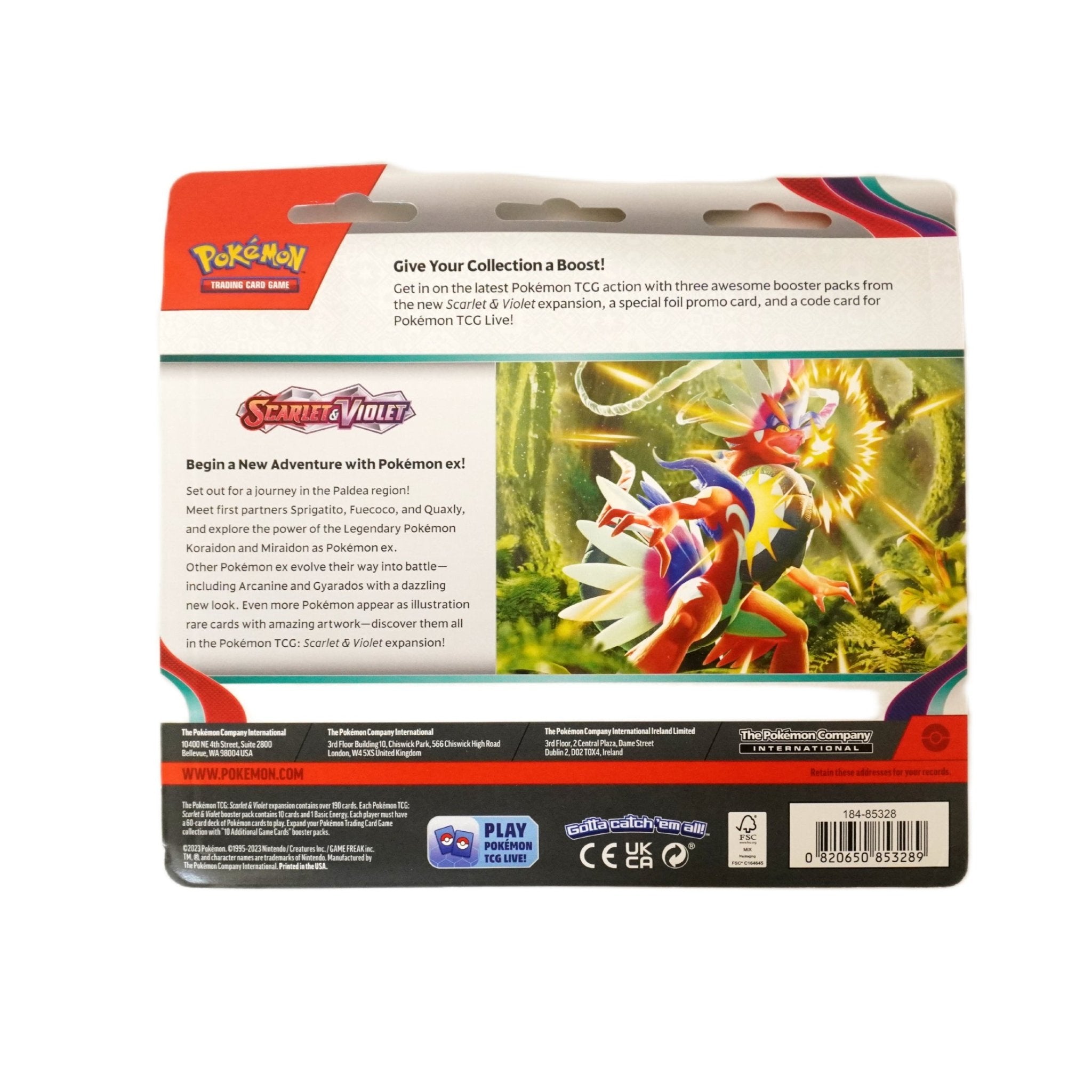 Pokémon Scarlet & Violet 3 Pack Blister linke Seitenansicht – englisches Pokémon TCG Produkt mit 3 Boostern, Promo-Karte und Coin für Sammler und Spieler kaufen bei Habibicards