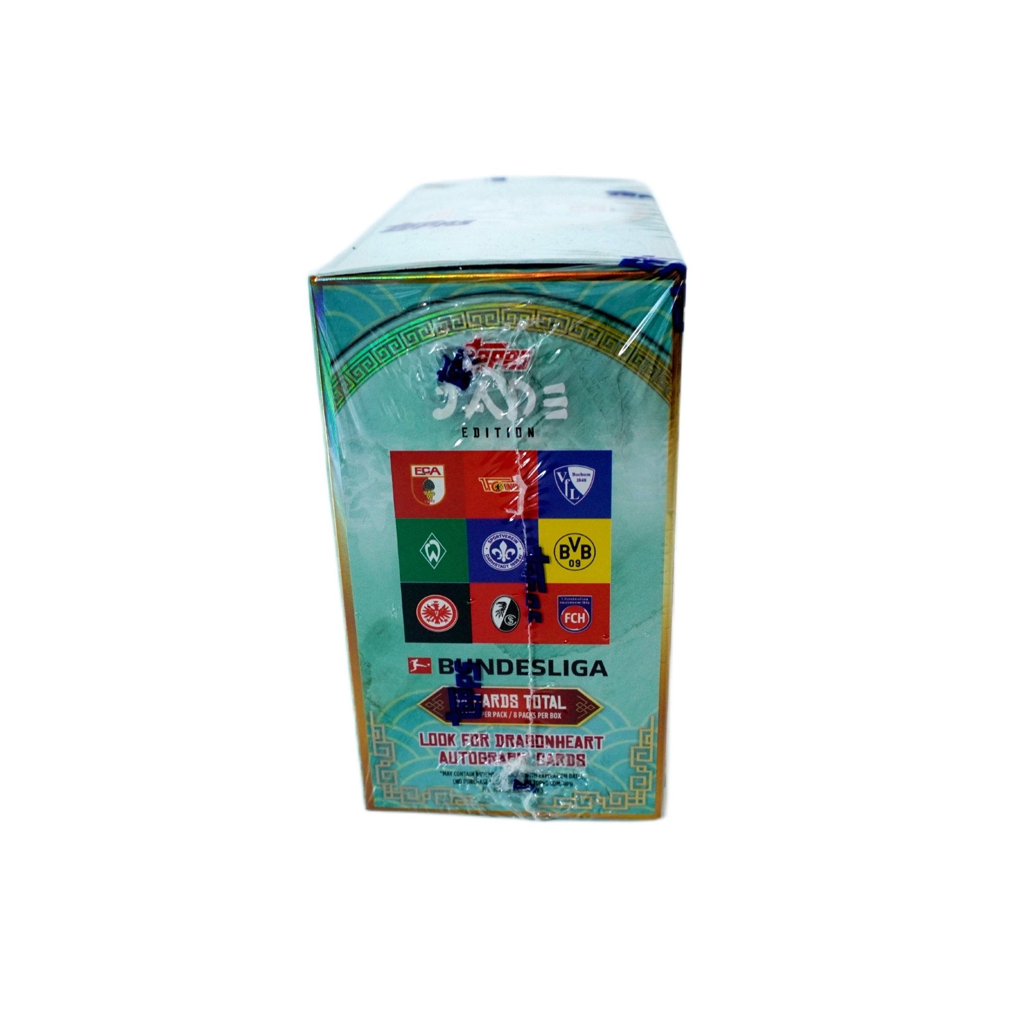 Topps Bundesliga Jade 2023/24 rechte Seite – exklusive Detailaufnahme der Sammelbox, offizielles Topps Highlight für Bundesliga-Fußballkarten-Sammler und Trading Card Fans