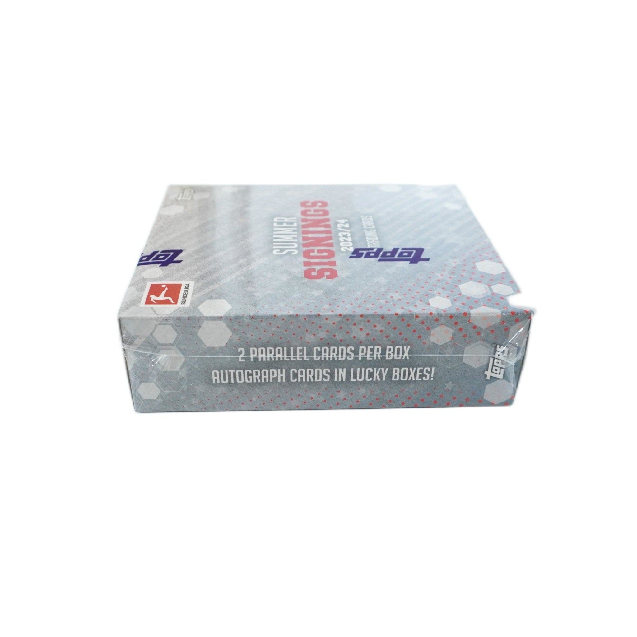 Topps Bundesliga Summer Signings 2023/24 Rückseite – detailreiche Informationen zur limitierten Sammelbox, hochwertige Fußballkarten mit Bundesliga-Neuzugängen, offizielles Topps Produkt für Sammler und TCG Fans