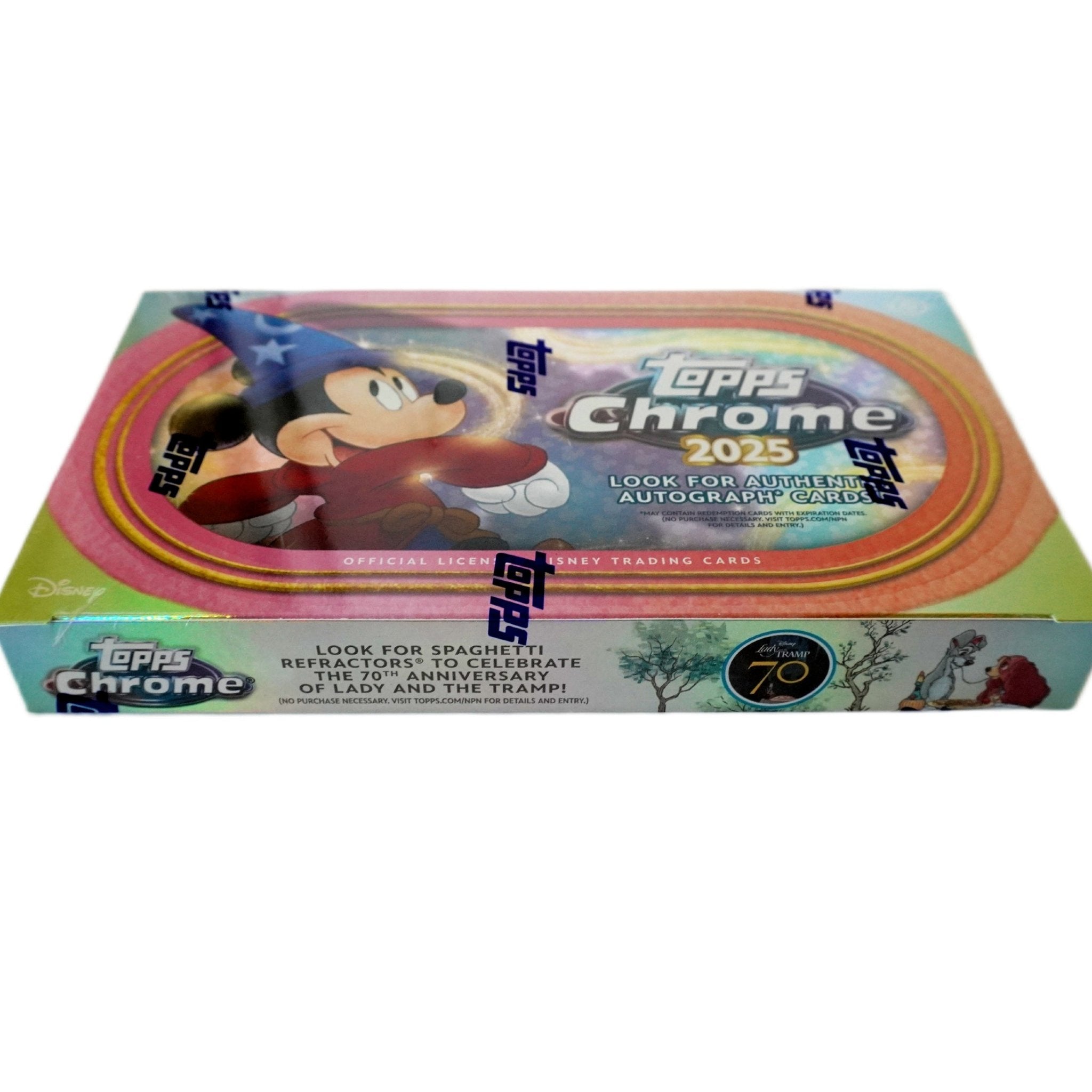 Rechte Seitenansicht 2025 Topps Chrome Disney Hobby Box – limitierte Trading Cards Box bei Habibicards