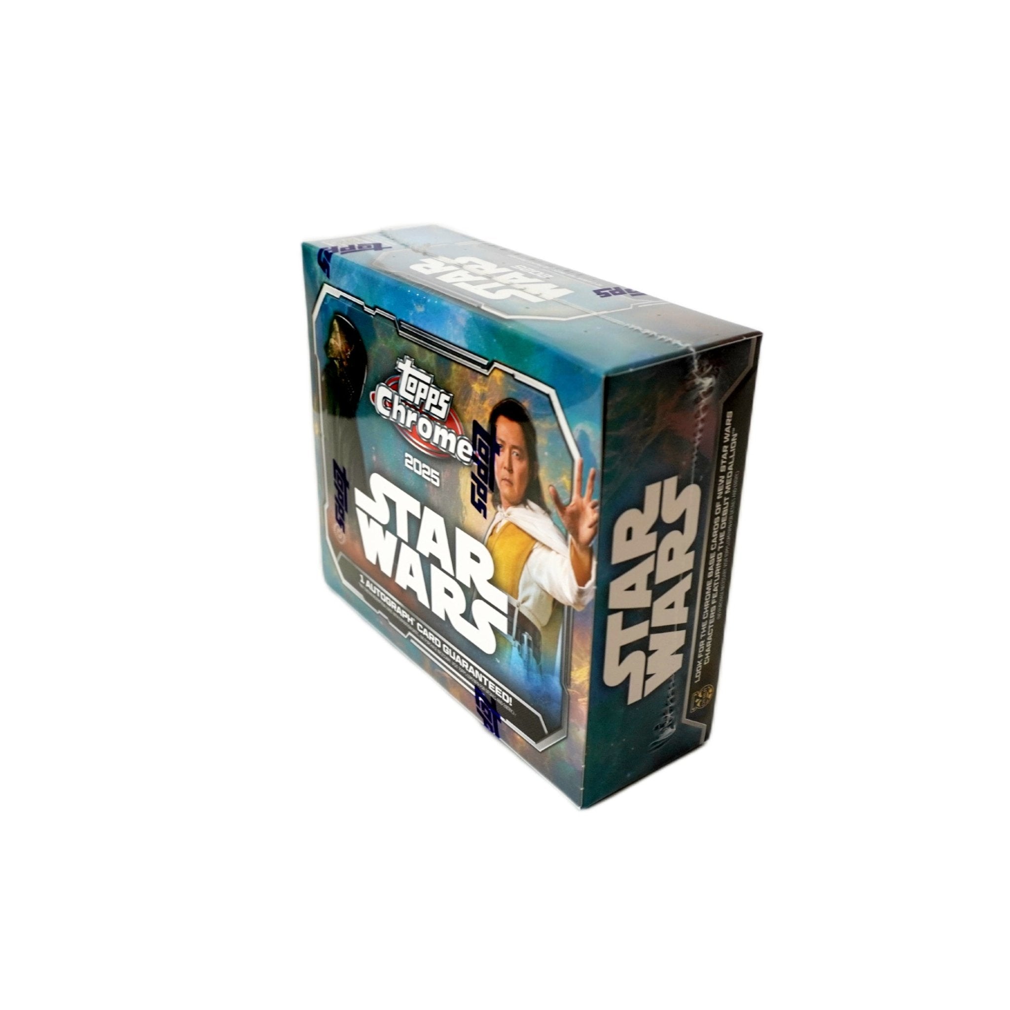 Seitenansicht 2025 Topps Star Wars Chrome Hobby Box – offizielles Trading Cards Display bei Habibicards