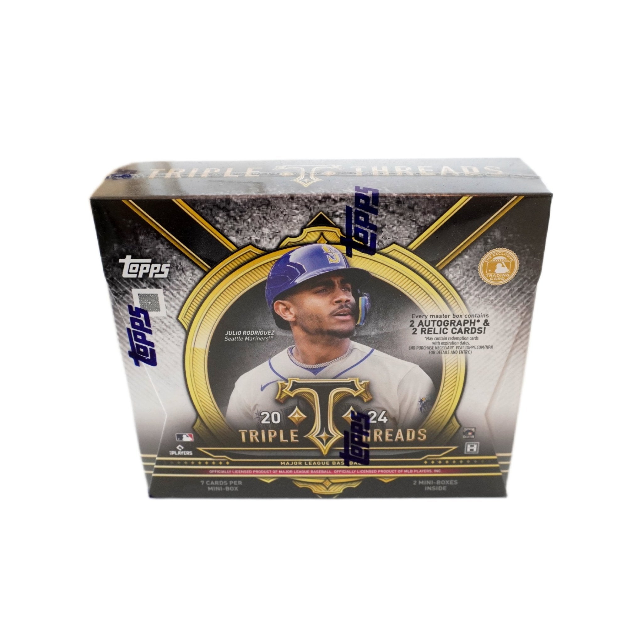 Topps Triple Threads 2024 Baseball Box Seitenansicht links – originale Topps MLB Trading Cards Box mit exklusiven Sammelkarten und Hits, offizielles TCG Display 2024 günstig online bestellen