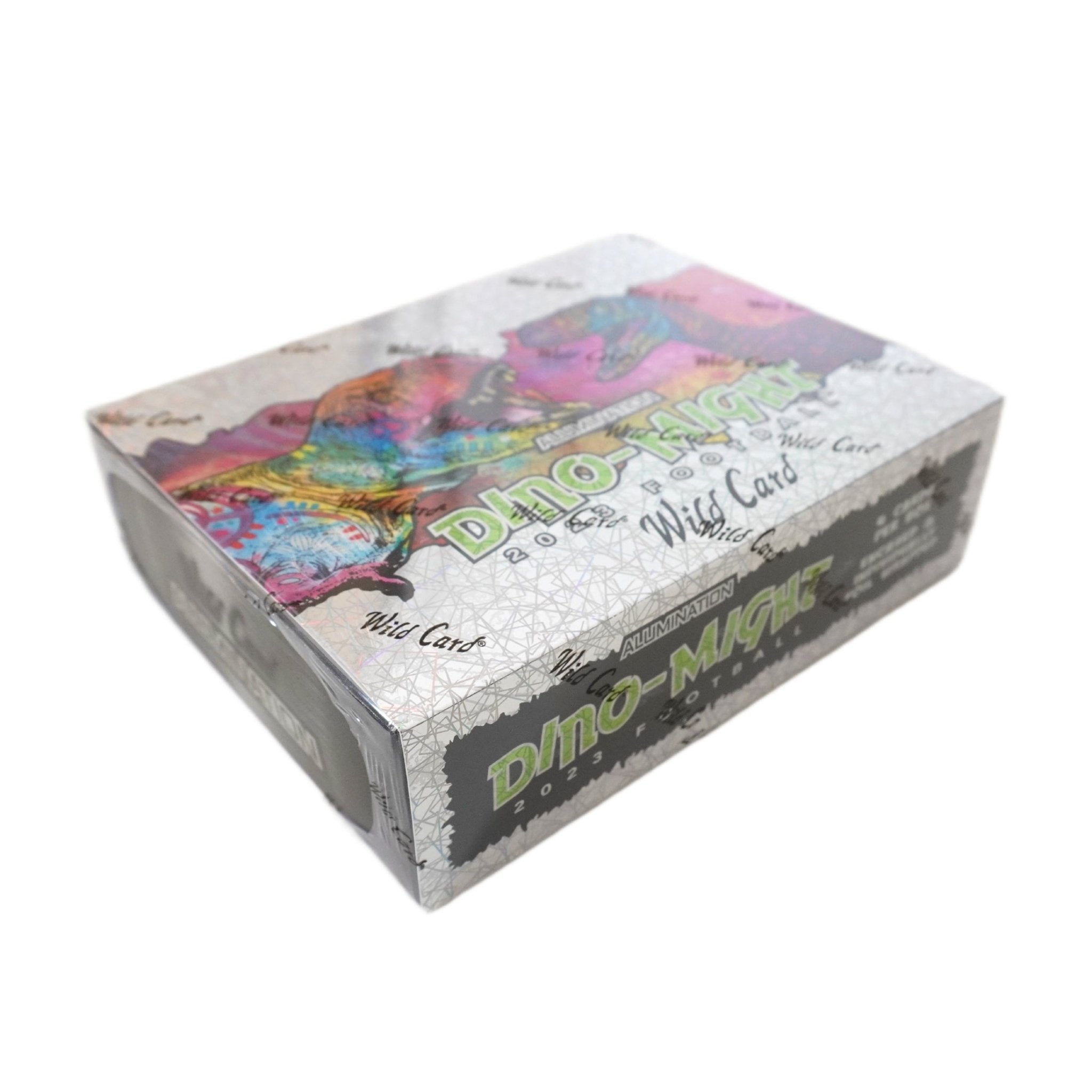 2023 Wild Card Alumination Football Dino-Might Box Schrägansicht – exklusive Wild Card NFL Trading Cards Box im 3D-Winkel, offizielles Alumination Dino-Might TCG Display 2023 für Sammler online kaufen