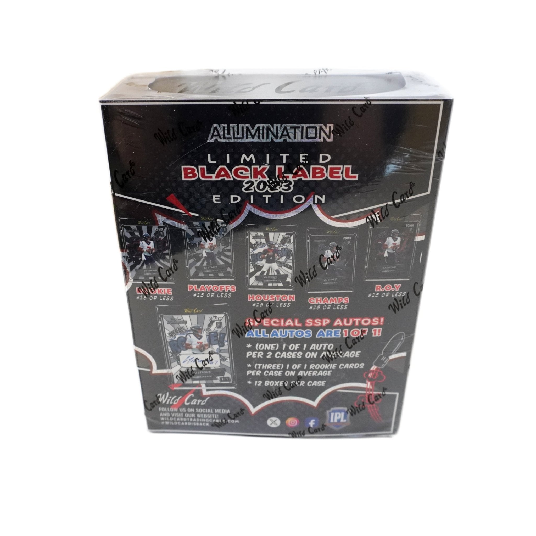 2023 Wild Card Alumination CJ Stroud Rookie Comix Black Label Edition Football Hobby Box Rückseite – detaillierte Übersicht aller enthaltenen NFL Sammelkarten, offizielle Wild Card Alumination Trading Cards Black Label Rookie Comix Edition 2023 entdecken und online kaufen