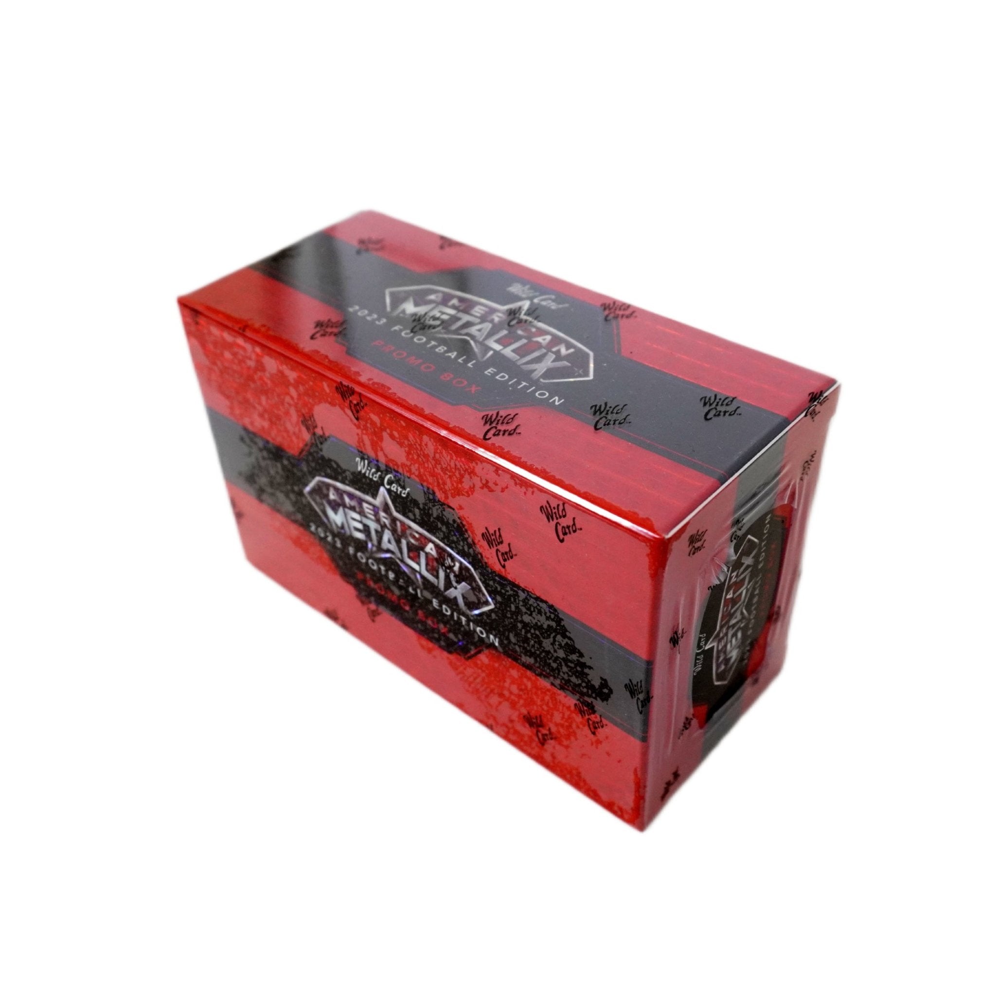 2023 Wild Card American Metallix Promo Deck Box Seitenansicht links – originale Wild Card NFL Trading Cards Box mit exklusiven Metallix-Sammelkarten, offizielles Promo TCG Display 2023 günstig online bestellen