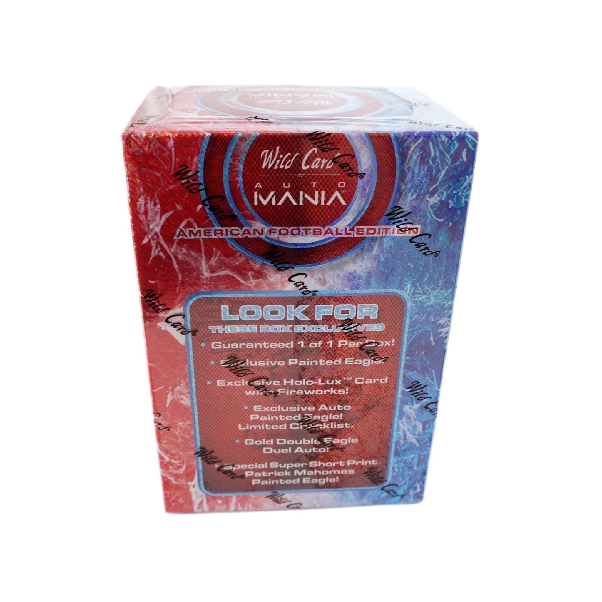 2024 Wild Card Auto Mania Football Edition Jumbo Box Seitenansicht links – originale Wild Card NFL Trading Cards Box mit exklusiven Autogramm-Sammelkarten, offizielles TCG Jumbo Display 2024 günstig online bestellen