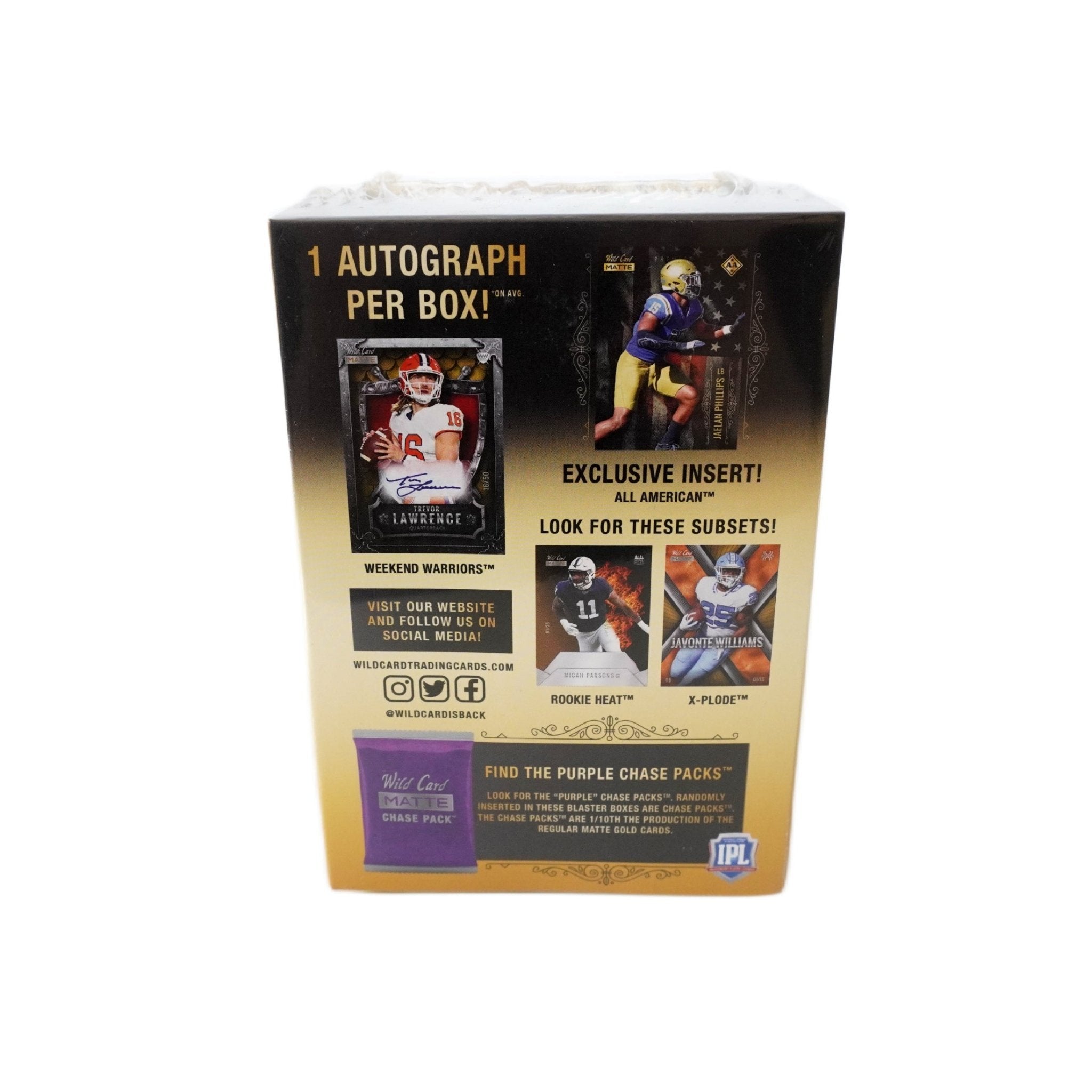 Wild Card Matte Gold Football Premium Blaster Box 2021 Seitenansicht links – originale Wild Card NFL Trading Cards Box mit Matte Gold Sammelkarten, offizielles TCG Blaster Display 2021 günstig online bestellen