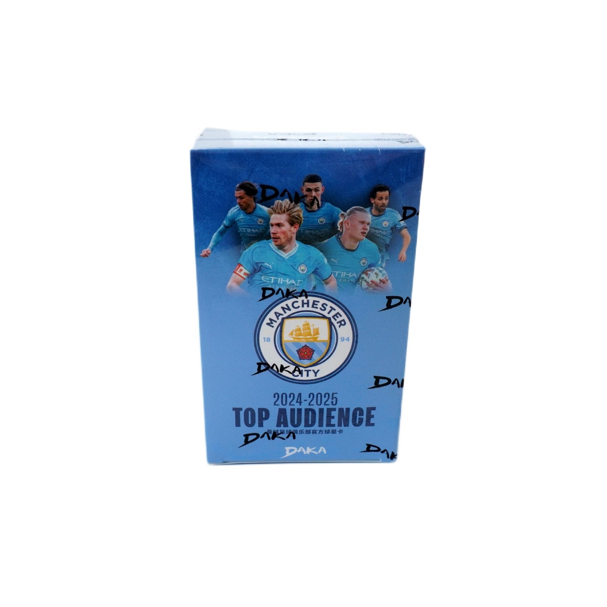 2024-25 Daka Manchester City Top Audience Box – komplette Vorderansicht der original Sammelkarten Box bei Habibicards kaufen