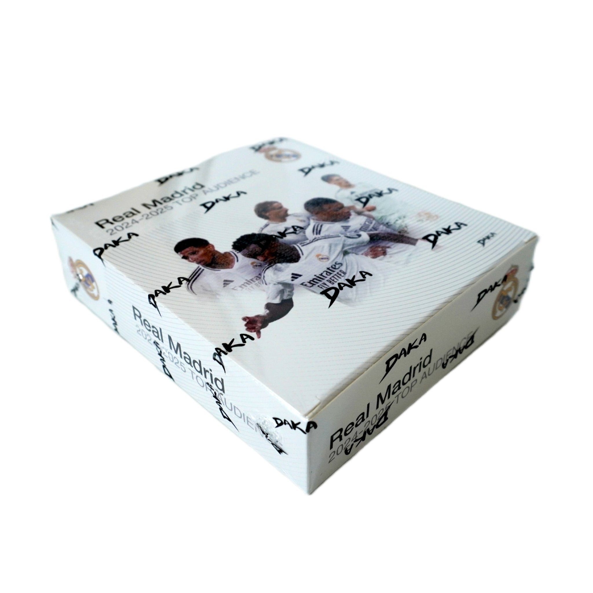 2024/25 Daka Top Audience Real Madrid Hobby Box rechte Seite – exklusive Detailaufnahme der limitierten Sammelbox, offizielles Trading Card Highlight für Fußballkarten-Sammler und Real Madrid Anhänger