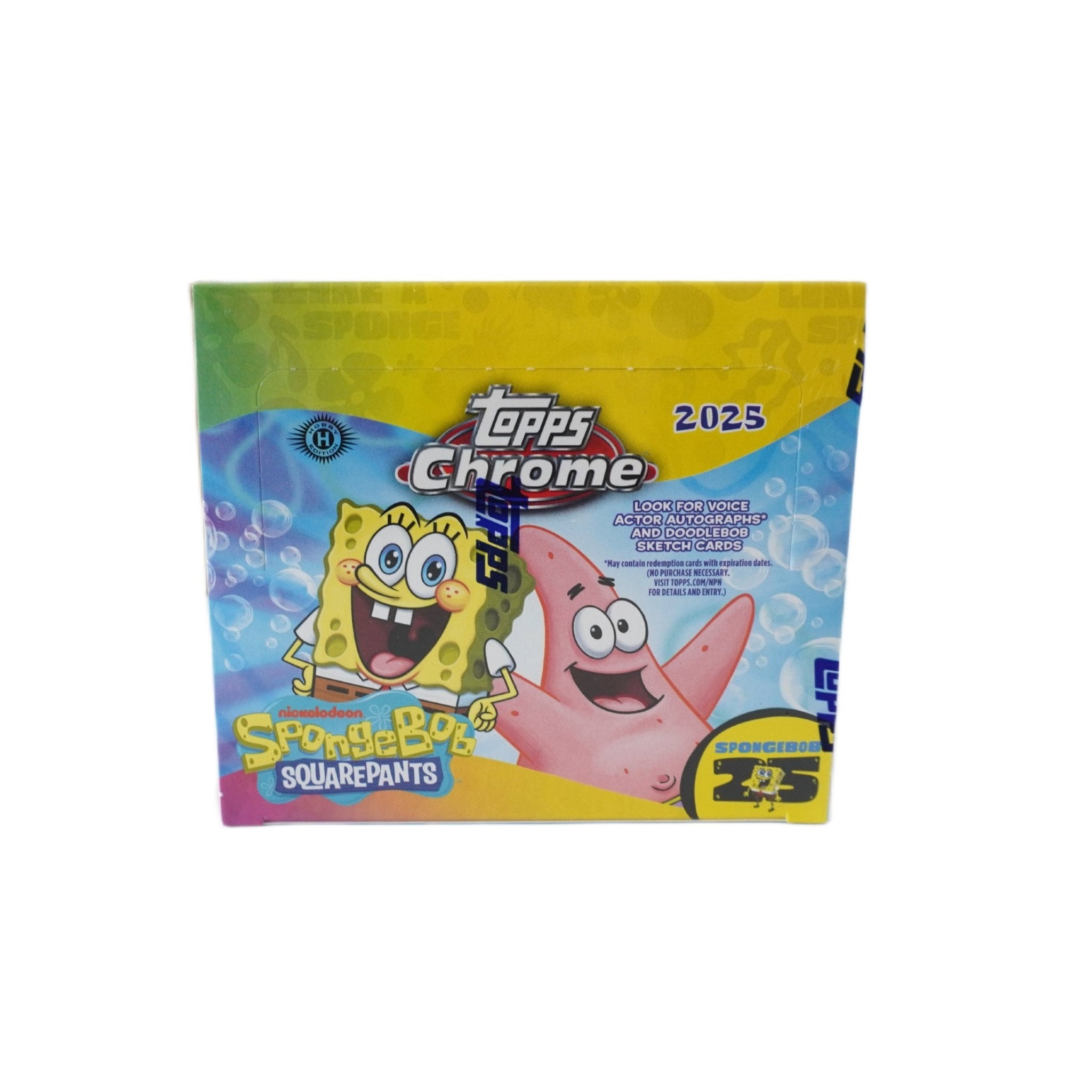 2025 Topps Chrome SpongeBob 25th Anniversary Hobby Box – komplette Vorderansicht der original Sammelkarten Box bei Habibicards kaufen