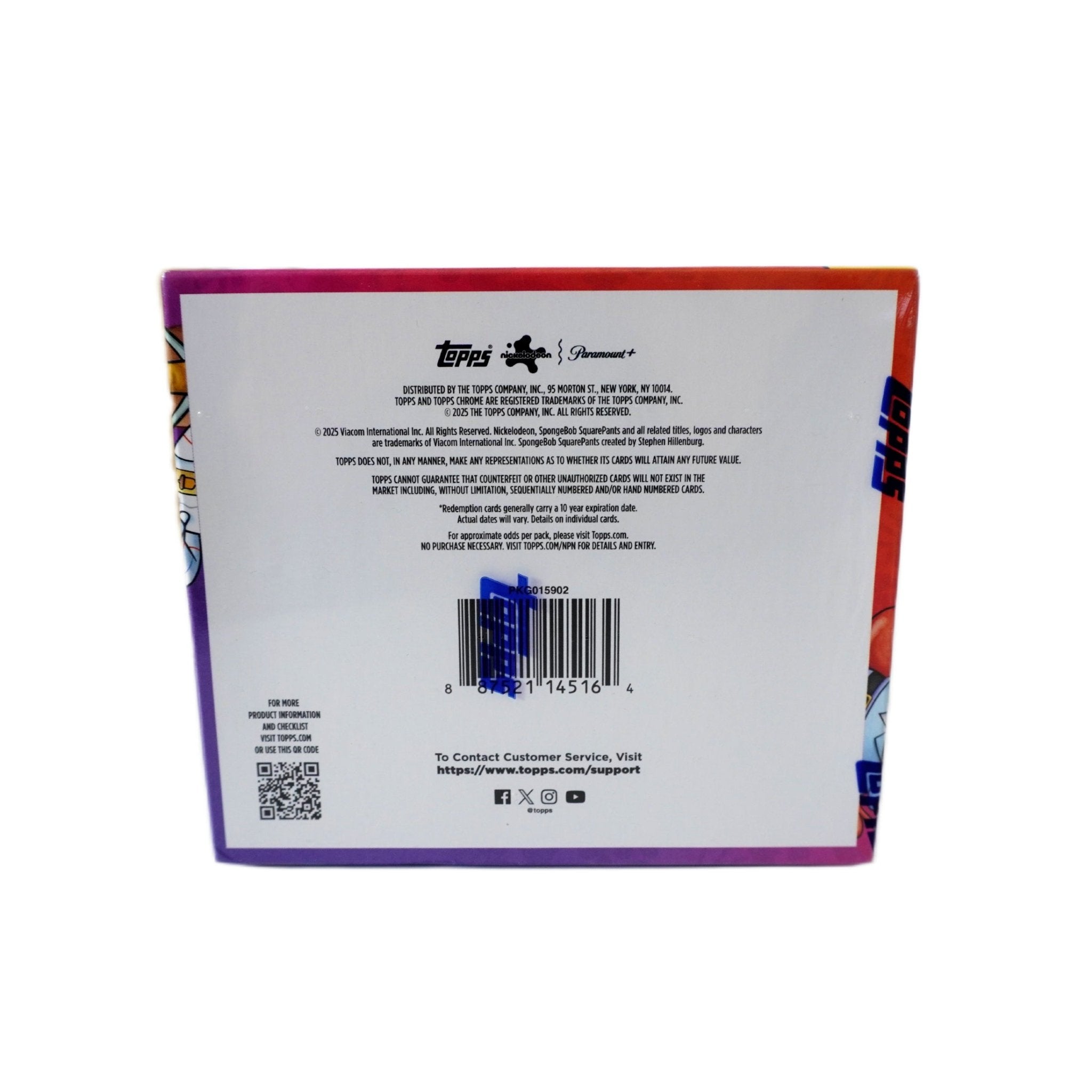 Rückseite 2025 Topps Chrome SpongeBob 25th Anniversary Hobby Box – originale Topps Sammelkarten Box zum 25-jährigen Jubiläum bei Habibicards kaufen