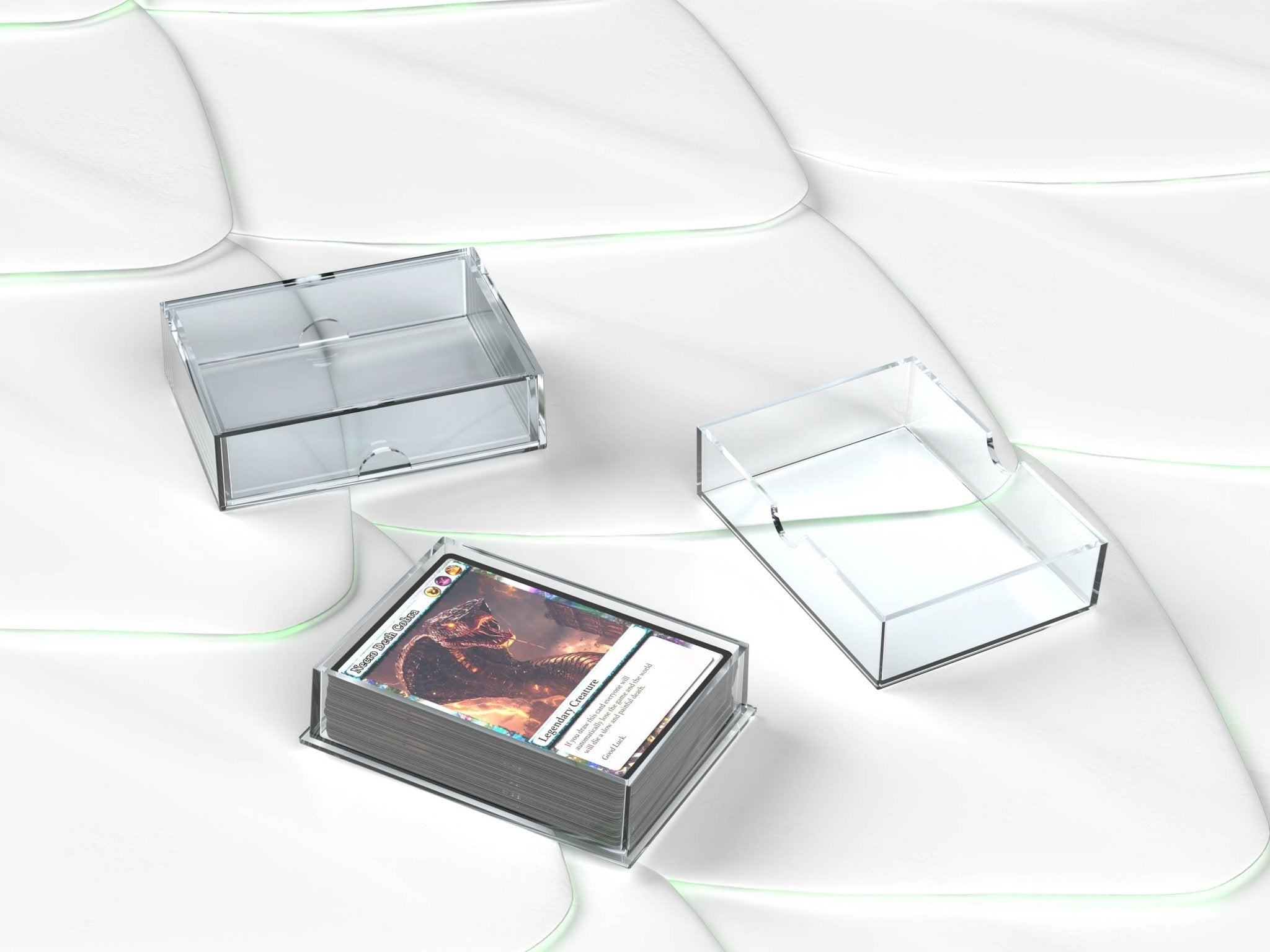 Kobra Collect 2-Pieces Storage Box 50 Vorderseite – kompakte Aufbewahrungsbox für 50 Sammelkarten, Trading Cards, Pokémon, Yu-Gi-Oh!, One Piece und Sportkarten, zweigeteilte Kartenbox kaufen bei Habibicards