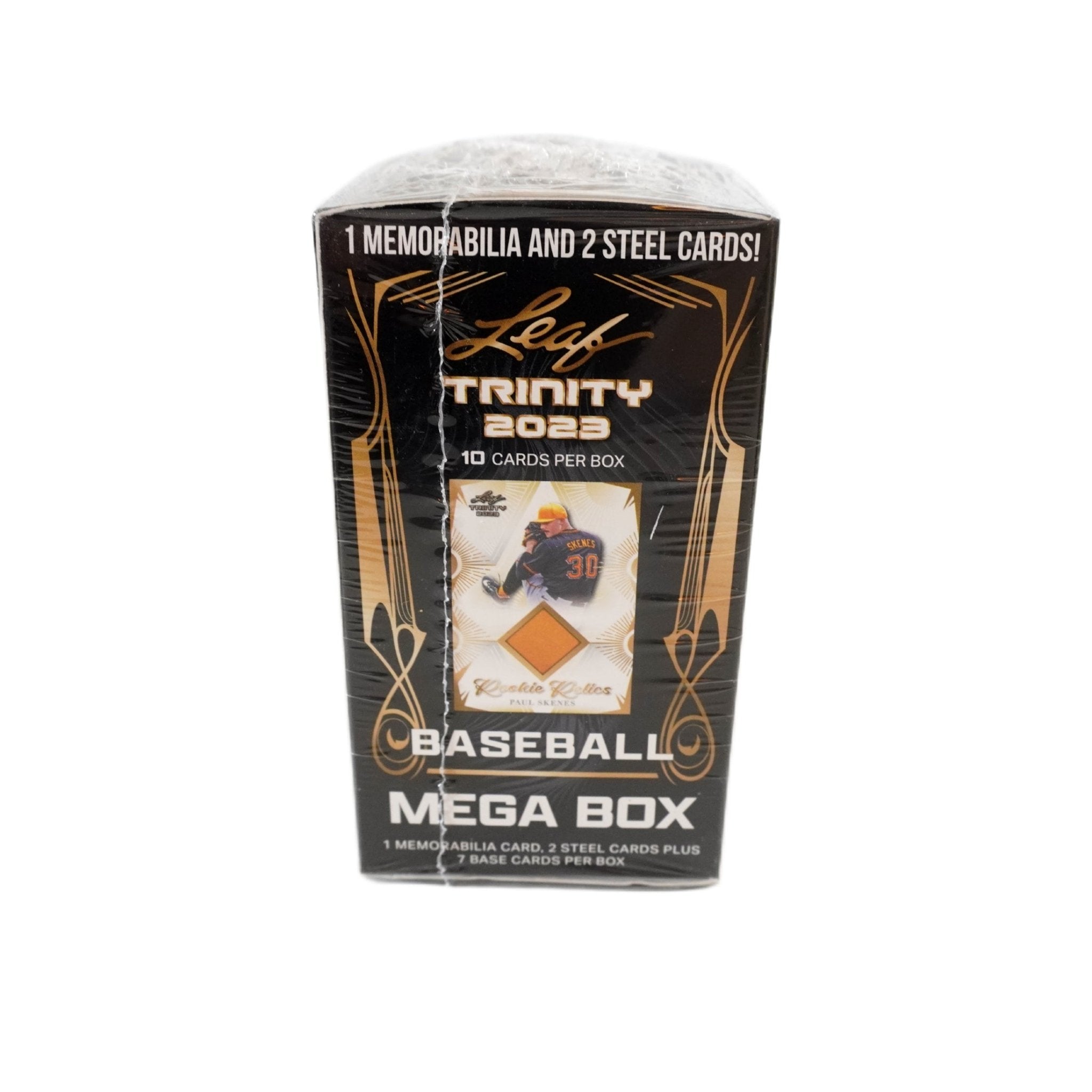 Leaf Trinity Baseball Mega Box 2023 Rückseite – originale MLB Trading Cards Box mit Rookies, Premium Autogrammen, Patch Cards, Inserts, Parallels und exklusiven Sammelkarten kaufen bei Habibicards