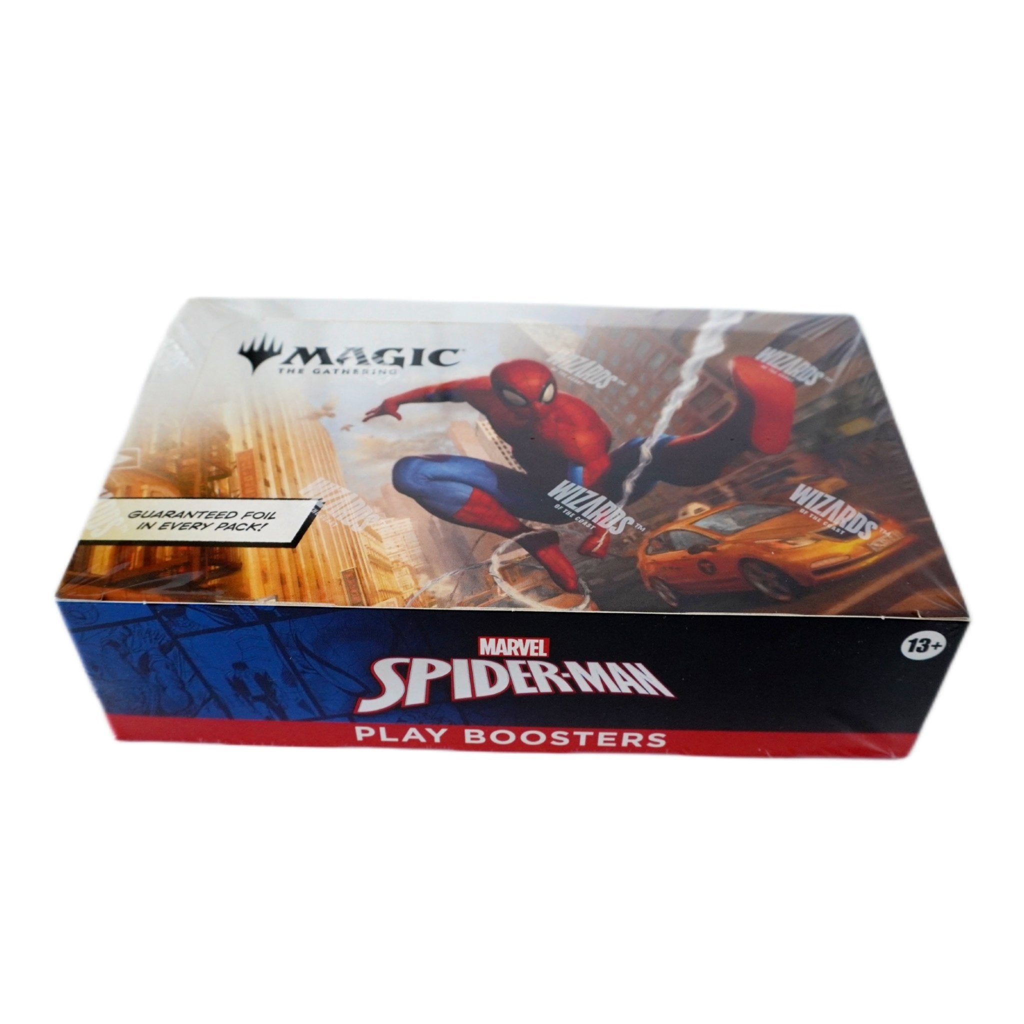 Rechte Seitenansicht Magic The Gathering Marvel’s Spider-Man Play Booster Display EN – limitierte englische MTG Spider-Man Box bei Habibicards kaufen