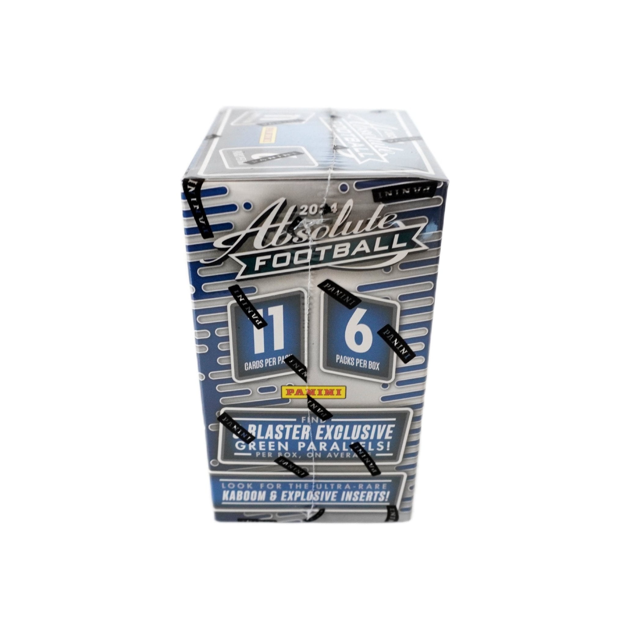 2024 Panini Absolute Football NFL 6-Pack Blaster Box Seitenansicht links – originale Panini NFL Trading Cards Box mit exklusiven Absolute Football Sammelkarten, offizielles TCG Display 2024 günstig online bestellen