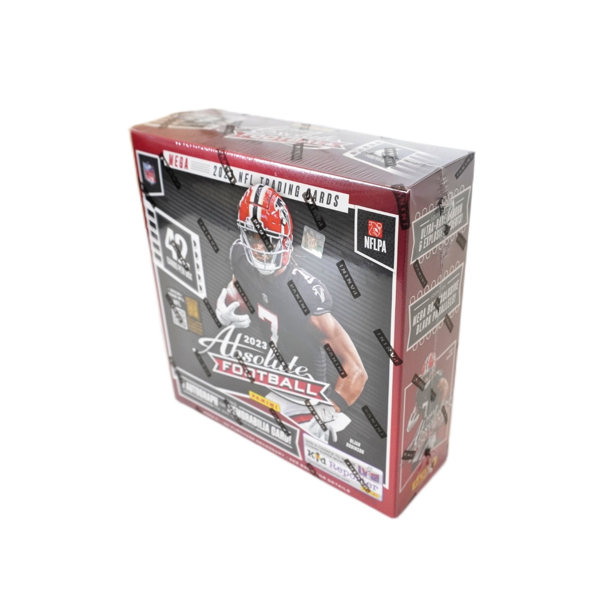 2023 Panini Absolute Football Mega Box Rückseite – detaillierte Übersicht aller enthaltenen NFL Sammelkarten mit Black Parallels, offizielles Panini Absolute Football Trading Cards Set 2023 entdecken und online kaufen