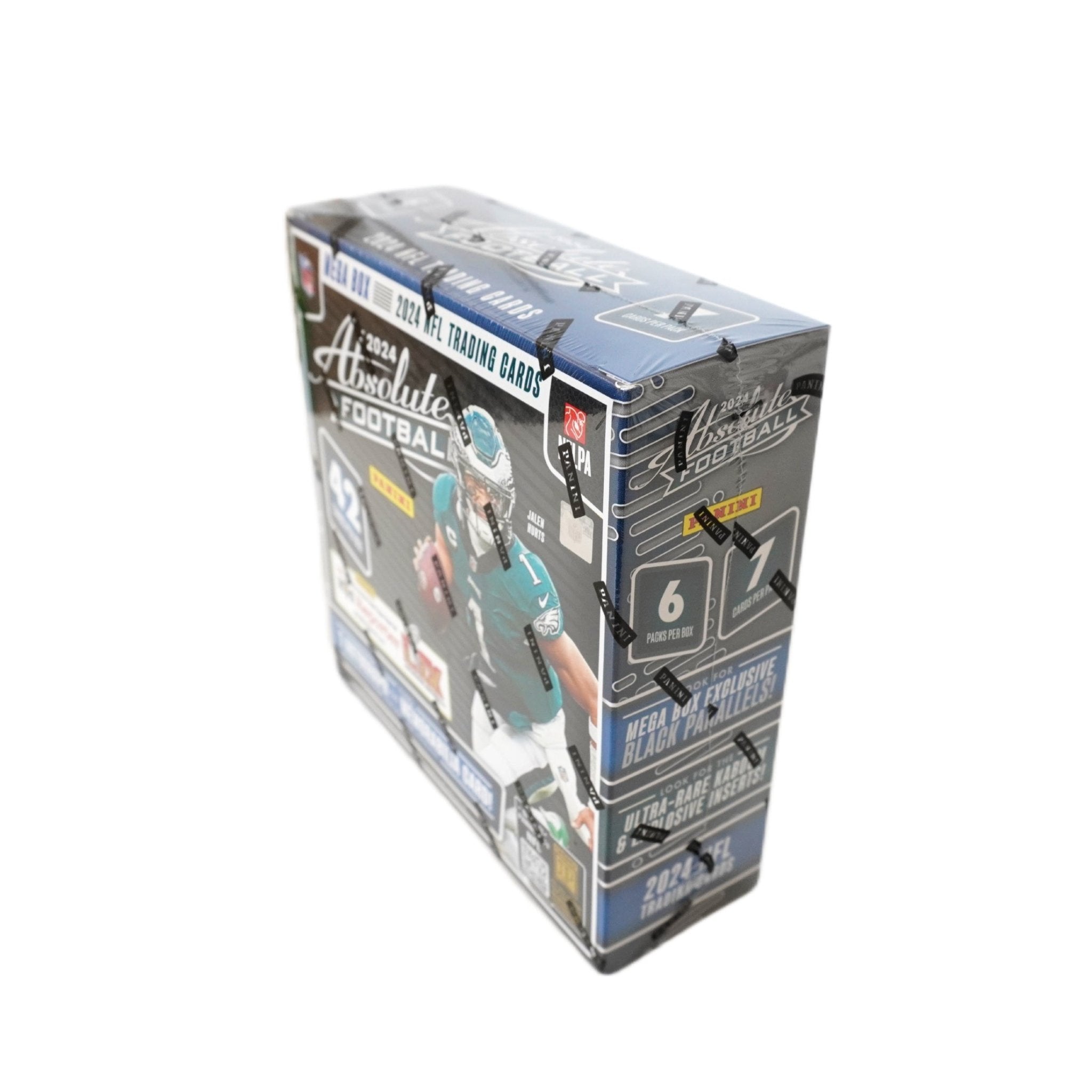 Panini Absolute Football 2024 NFL Mega Box Rückseite – detaillierte Übersicht aller enthaltenen Football Sammelkarten, offizielles Panini Absolute Trading Cards Set 2024 entdecken und online kaufen