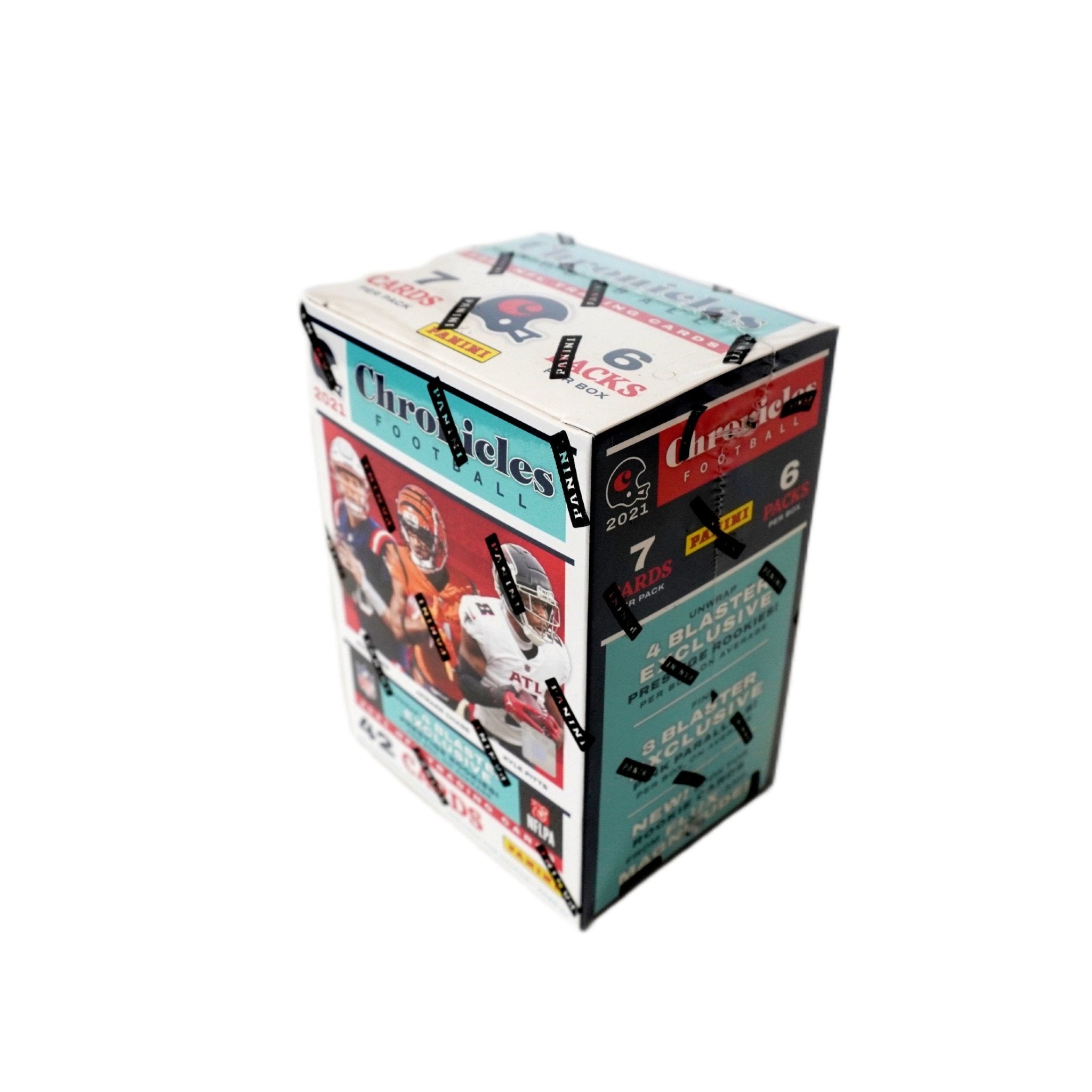 2021 Panini Chronicles Football Blaster Box Rückseite – detaillierte Übersicht aller enthaltenen NFL Sammelkarten, offizielles Panini Chronicles Football Trading Cards Set 2021 entdecken und online kaufen