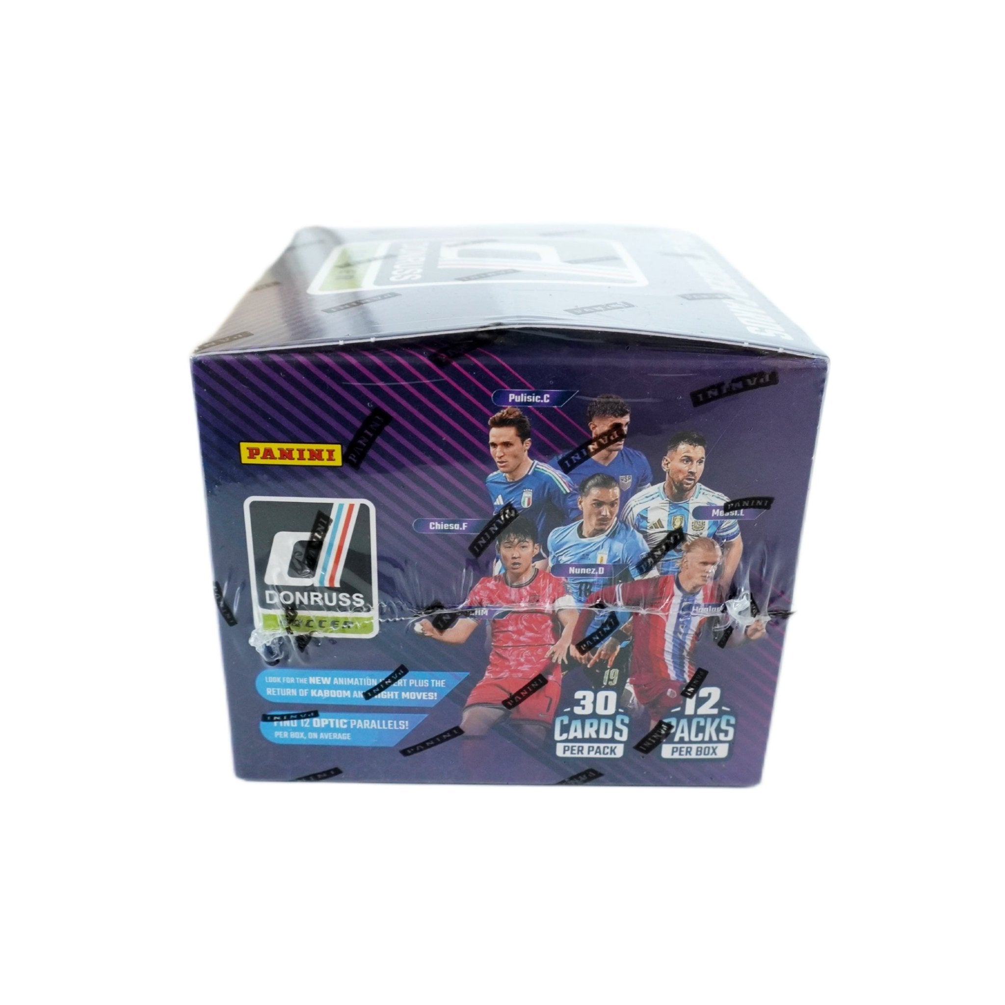 Panini Donruss Soccer Hobby Box 2024/25 rechte Seite – exklusive Detailaufnahme der limitierten Hobby Box, offizielles Panini Produkt mit Donruss Fußballkarten für Sammler und Fans