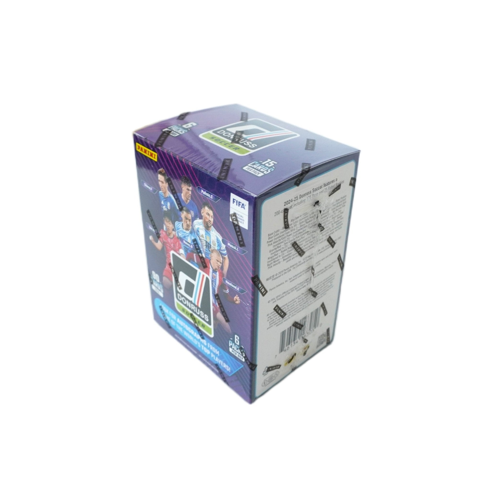 Panini FIFA Donruss Soccer Blaster Box 2024-25 Rückseite – detailreiche Informationen zur Blaster Box mit FIFA Fußballkarten, limitierte Trading Cards für Sammler und TCG Investoren weltweit