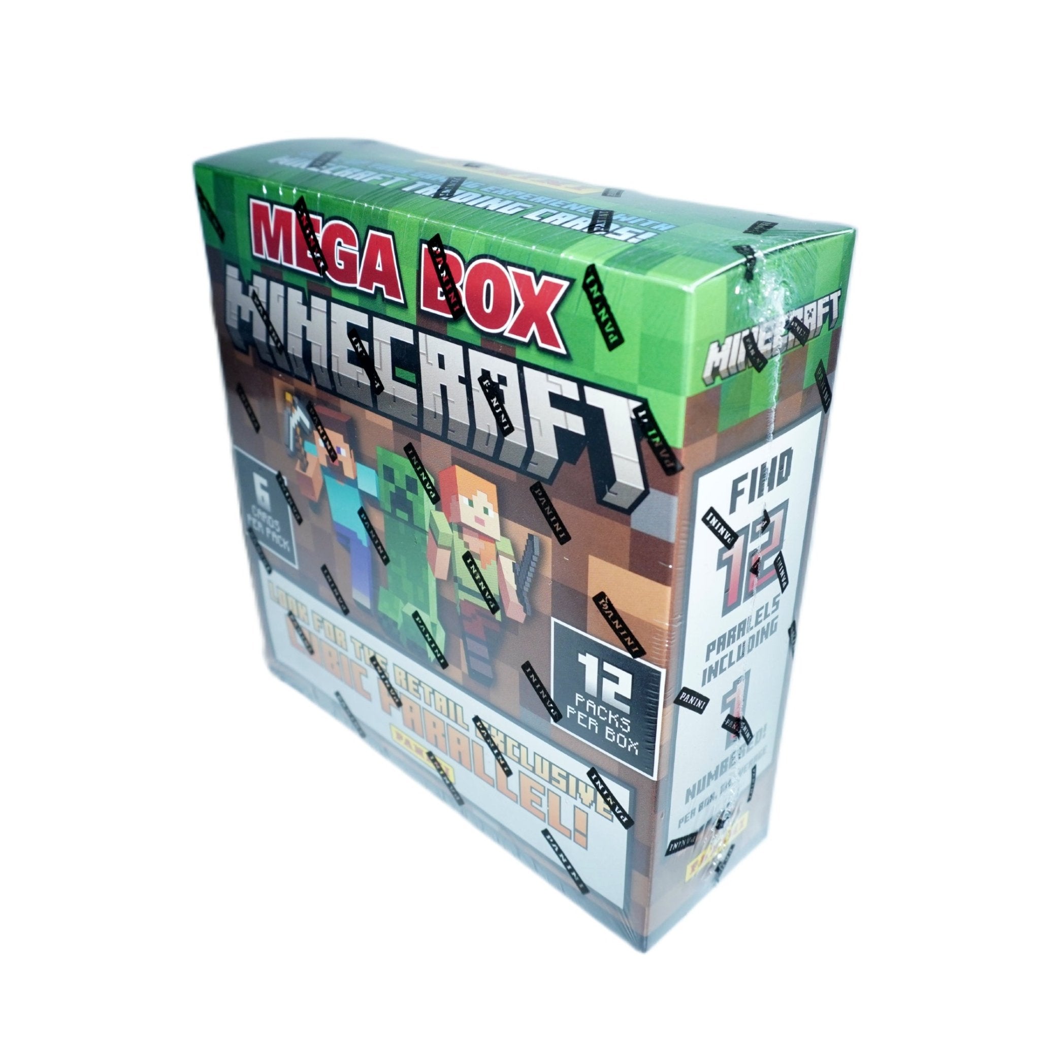 Panini Minecraft Mega Box 2024 Rückseite – Panini Trading Cards mit 12 Boosterpacks, exklusiven Parallels & original Minecraft Sammelkarten kaufen bei Habibicards